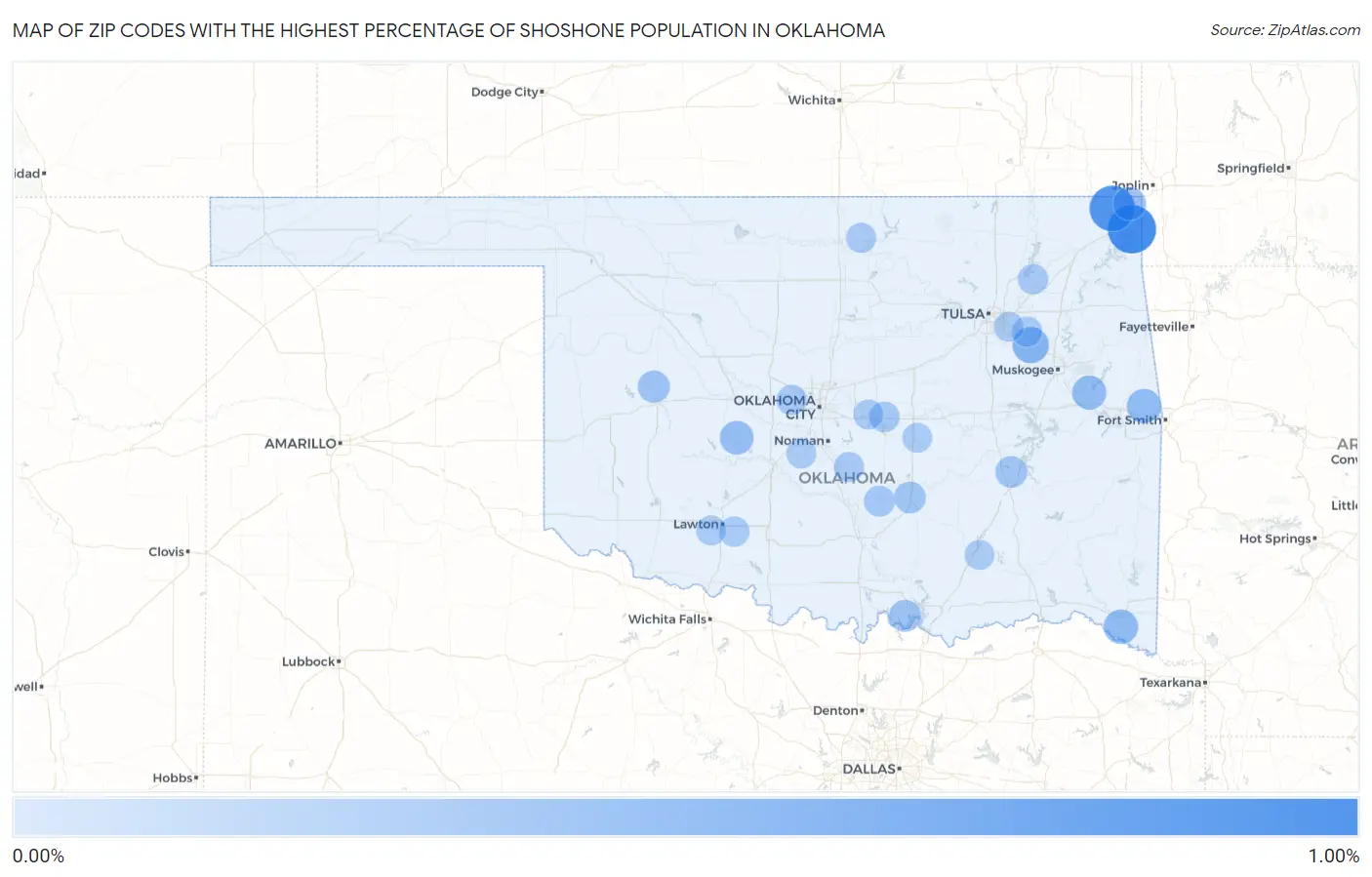 Zip Codes with the Highest Percentage of Shoshone Population in Oklahoma Map