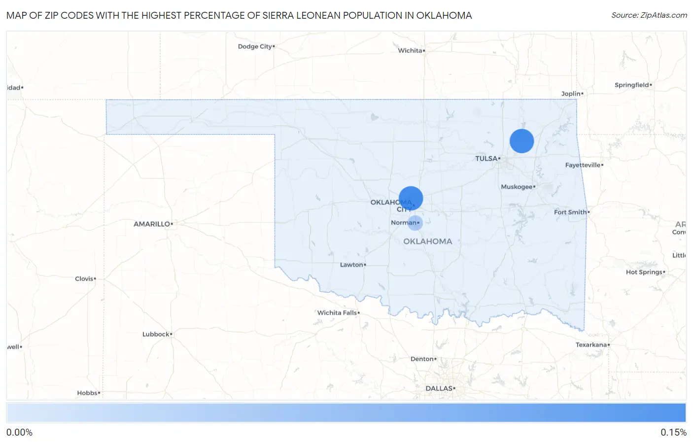 Zip Codes with the Highest Percentage of Sierra Leonean Population in Oklahoma Map