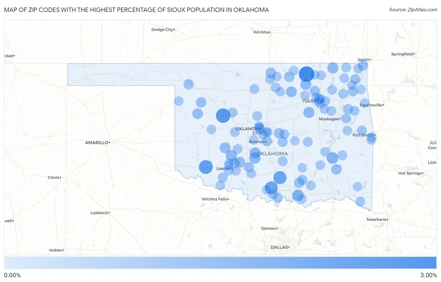 Zip Codes with the Highest Percentage of Sioux Population in Oklahoma Map