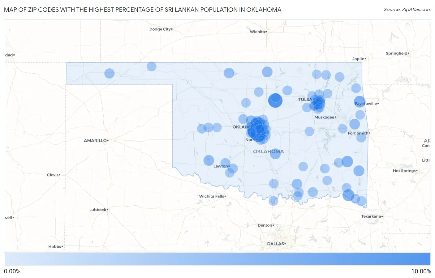 Zip Codes with the Highest Percentage of Sri Lankan Population in Oklahoma Map