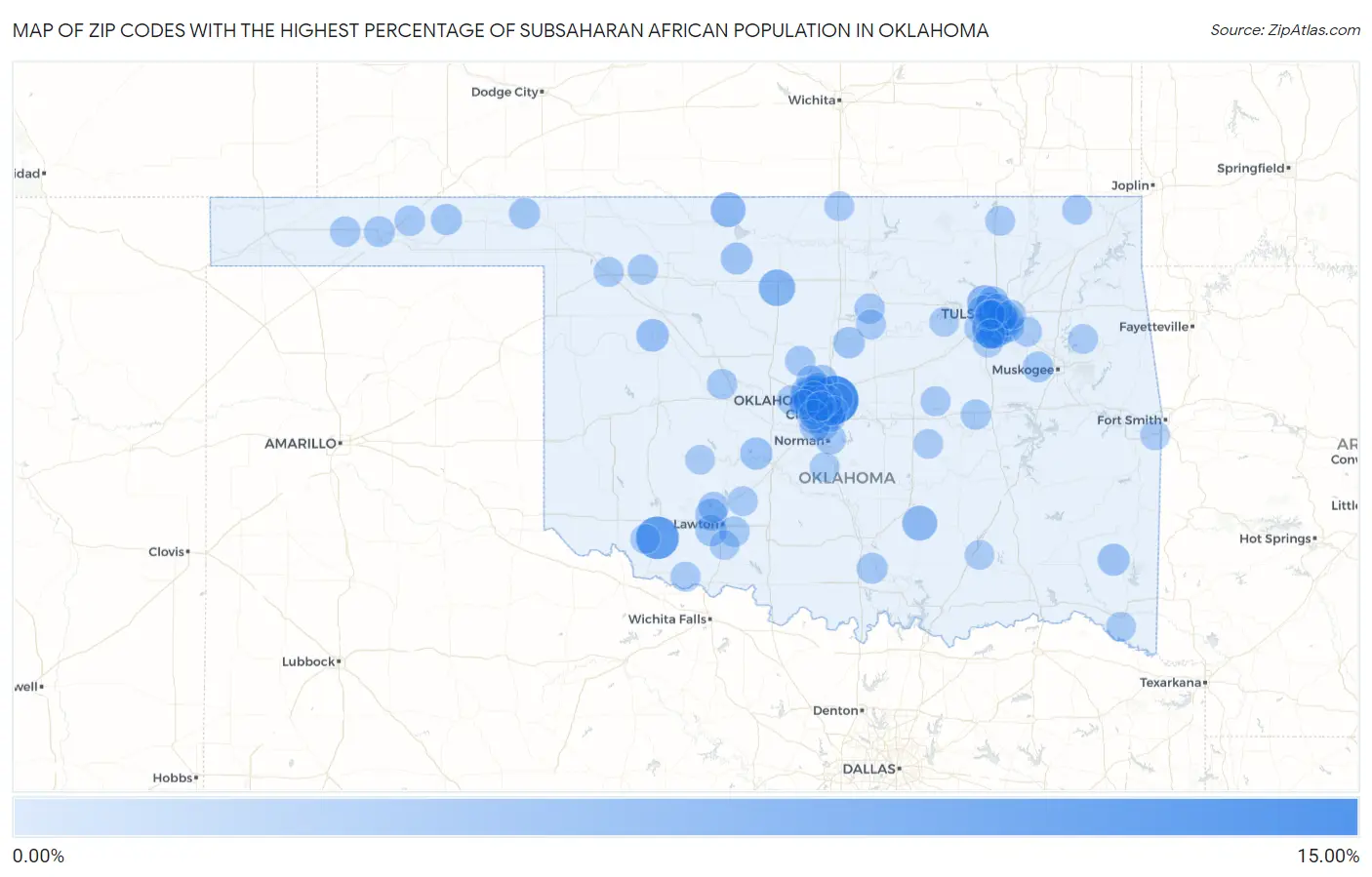 Zip Codes with the Highest Percentage of Subsaharan African Population in Oklahoma Map