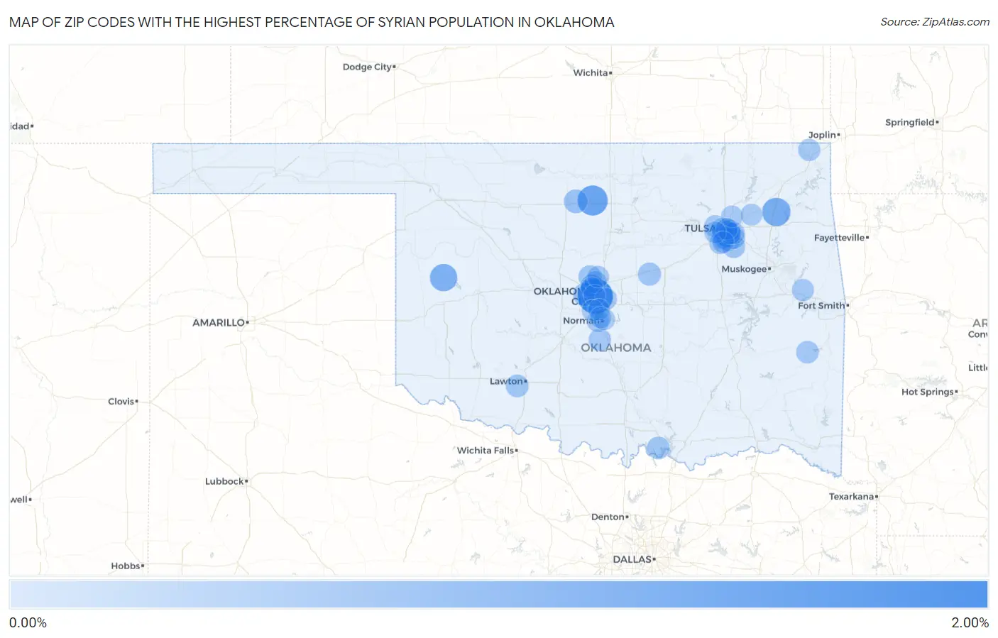 Zip Codes with the Highest Percentage of Syrian Population in Oklahoma Map