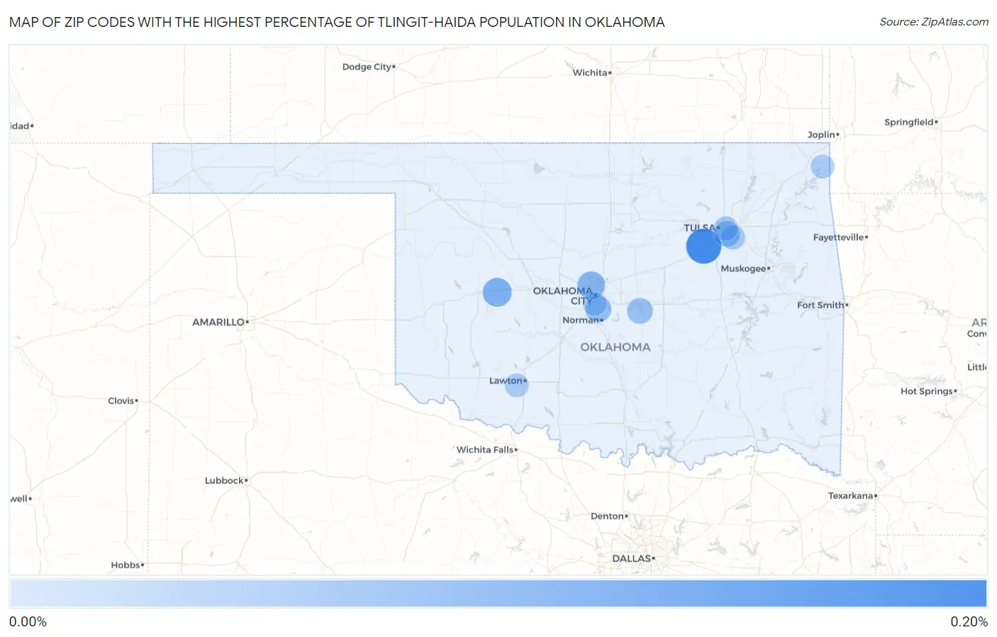 Zip Codes with the Highest Percentage of Tlingit-Haida Population in Oklahoma Map