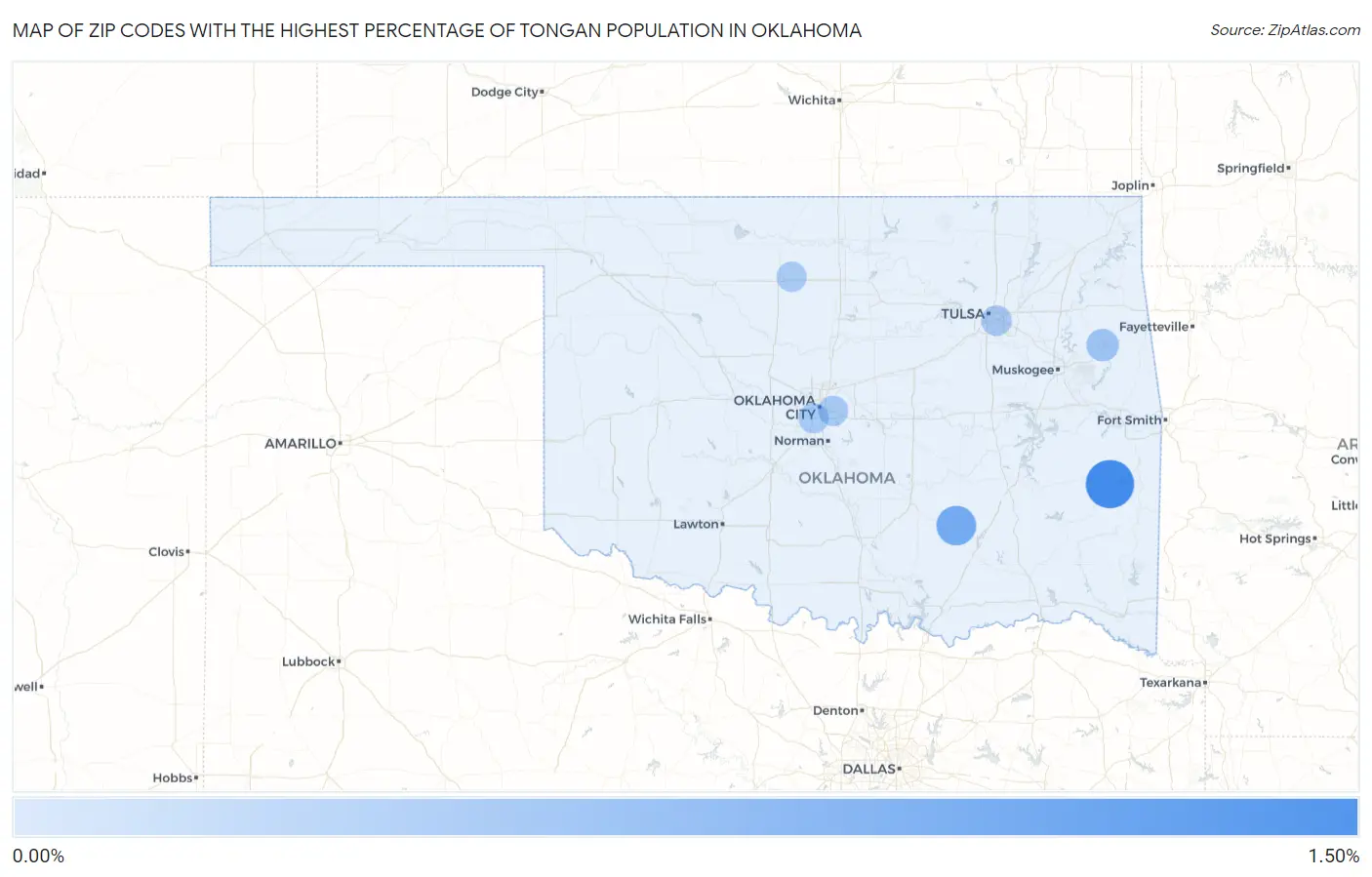 Zip Codes with the Highest Percentage of Tongan Population in Oklahoma Map