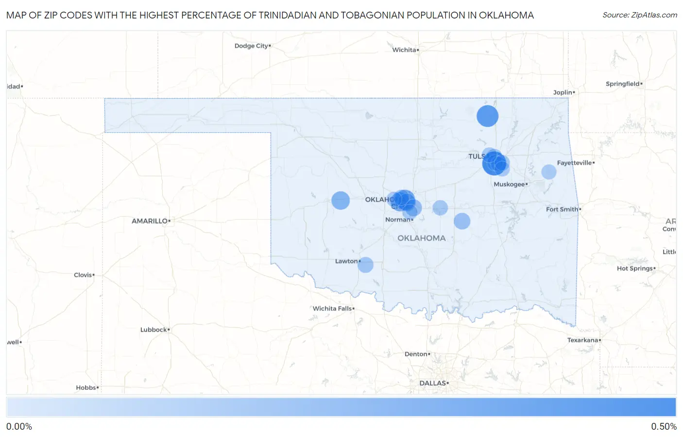 Zip Codes with the Highest Percentage of Trinidadian and Tobagonian Population in Oklahoma Map