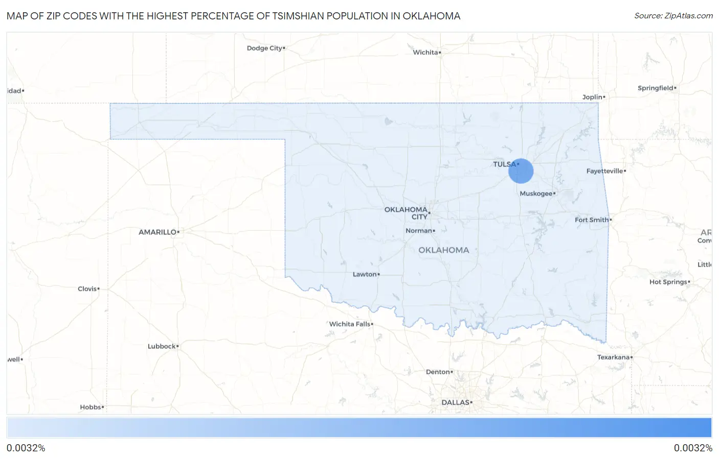 Zip Codes with the Highest Percentage of Tsimshian Population in Oklahoma Map