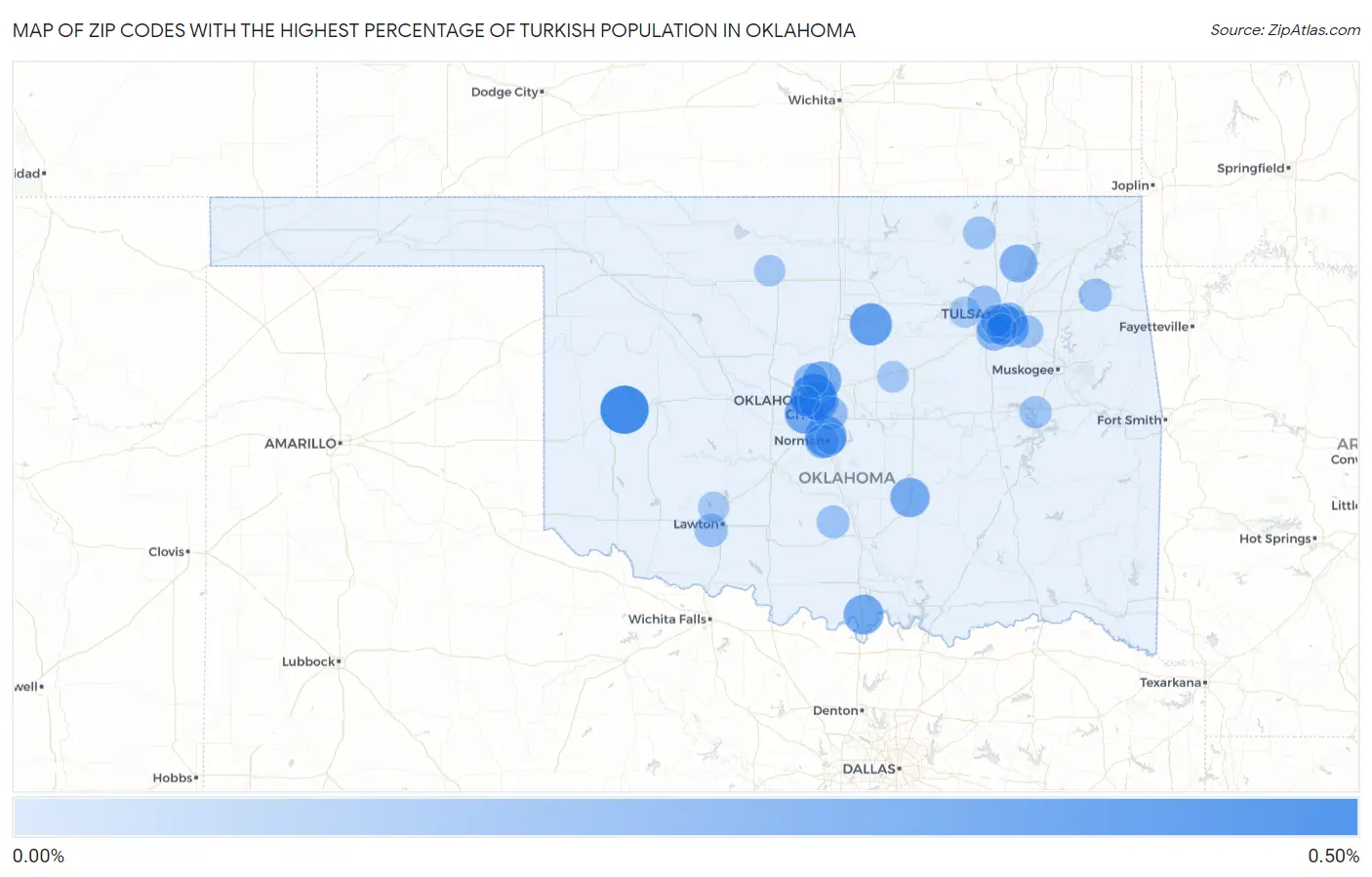 Zip Codes with the Highest Percentage of Turkish Population in Oklahoma Map
