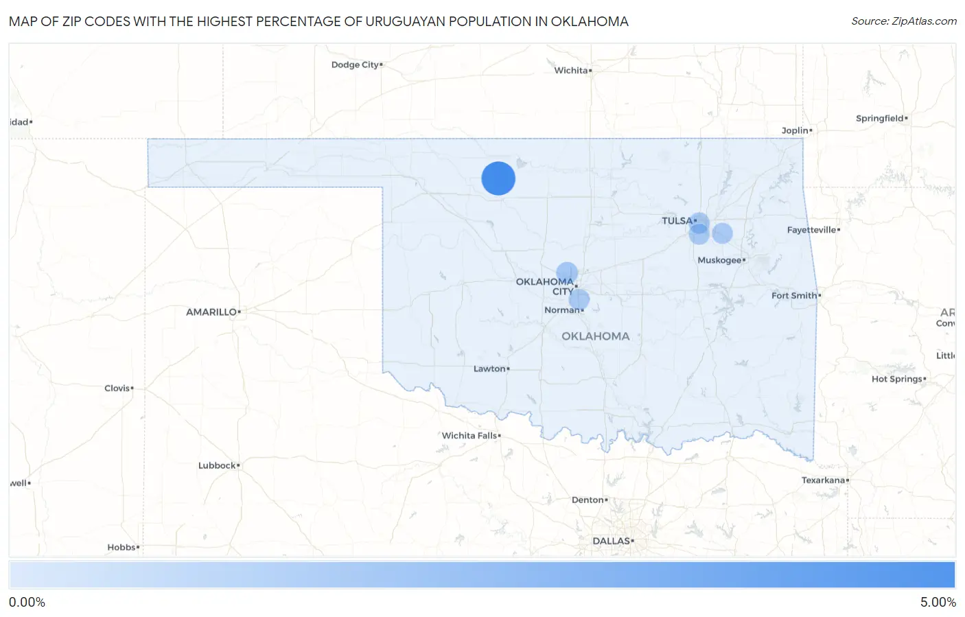 Zip Codes with the Highest Percentage of Uruguayan Population in Oklahoma Map