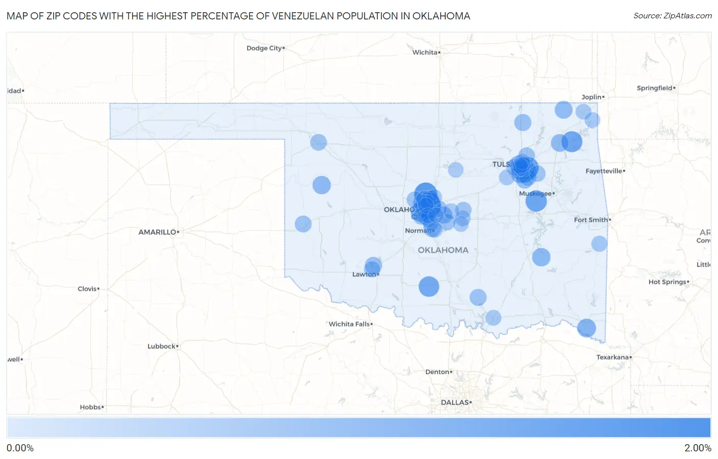 Zip Codes with the Highest Percentage of Venezuelan Population in Oklahoma Map