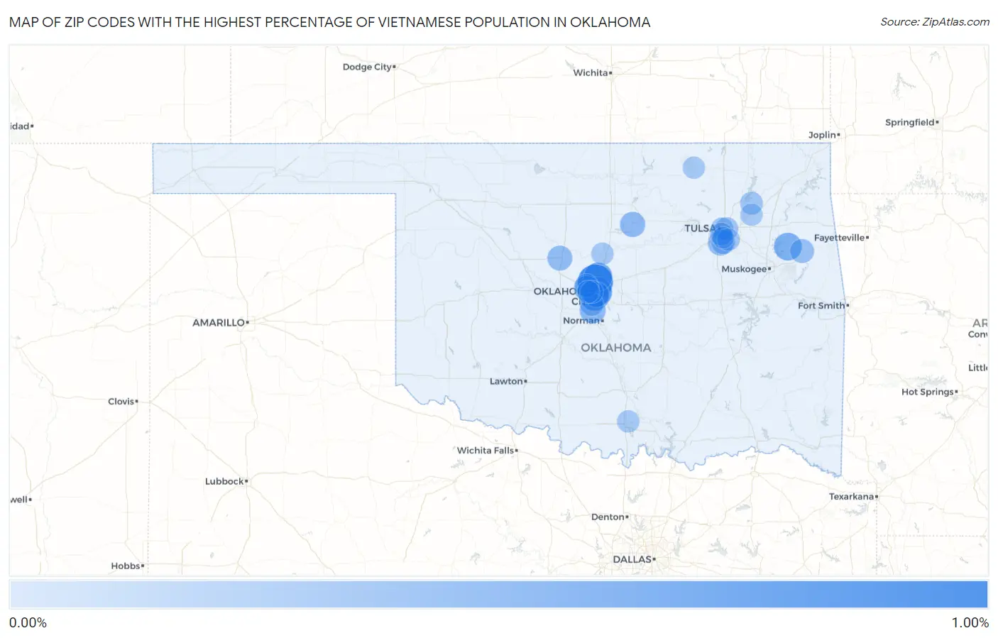Zip Codes with the Highest Percentage of Vietnamese Population in Oklahoma Map