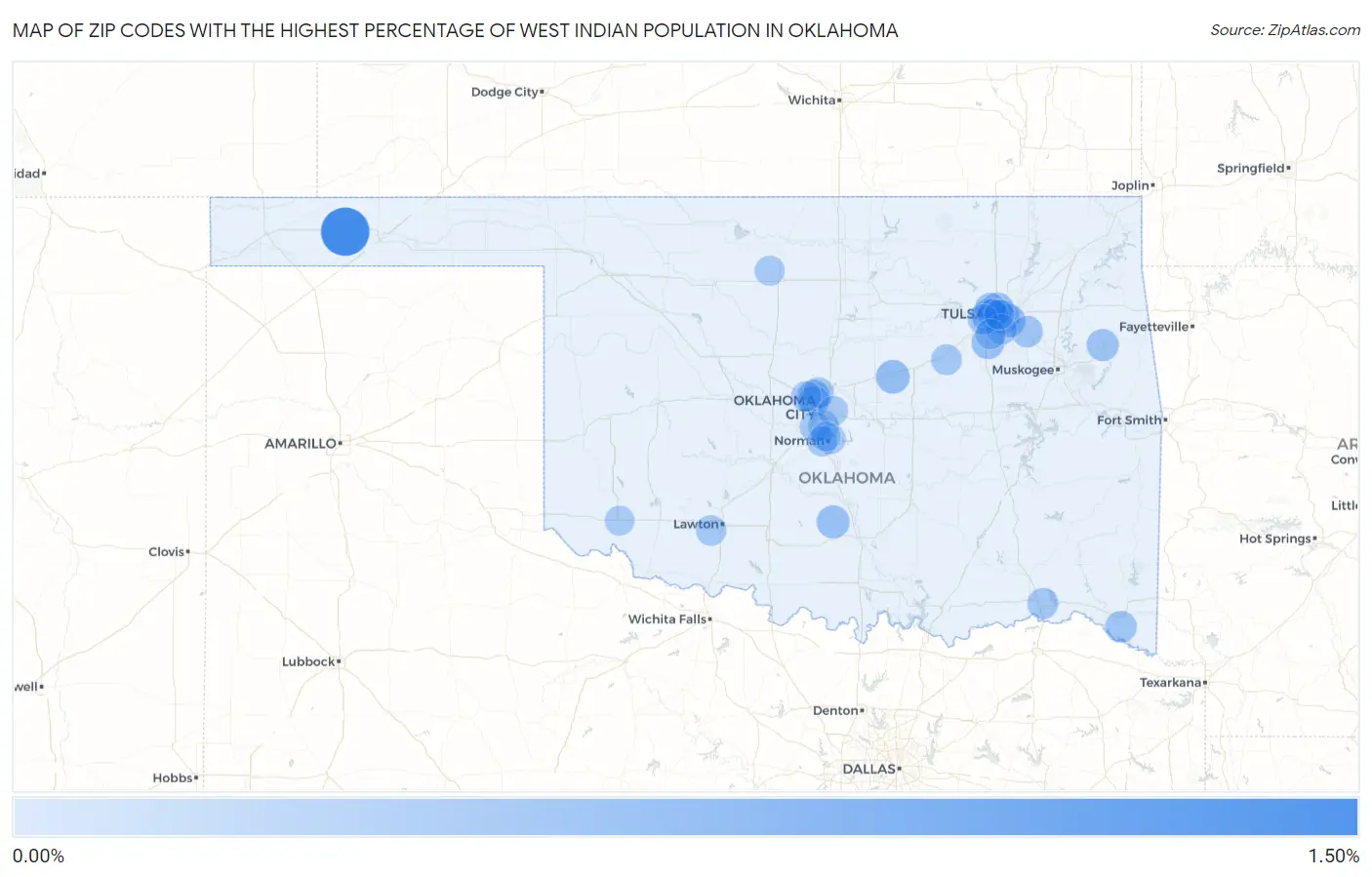 Zip Codes with the Highest Percentage of West Indian Population in Oklahoma Map