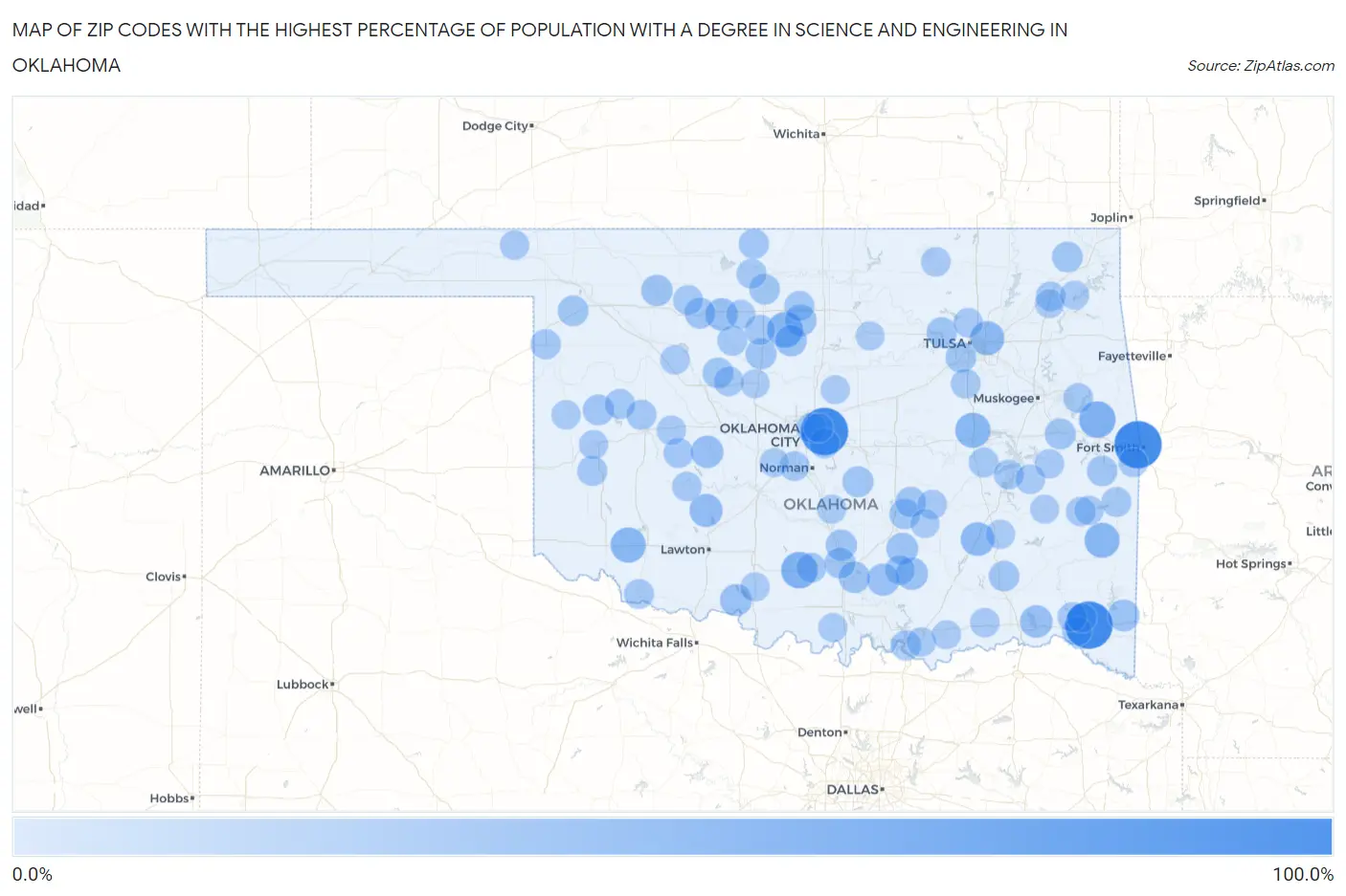 Zip Codes with the Highest Percentage of Population with a Degree in Science and Engineering in Oklahoma Map