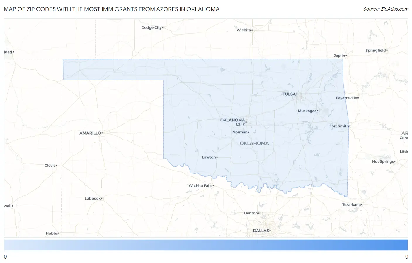 Zip Codes with the Most Immigrants from Azores in Oklahoma Map