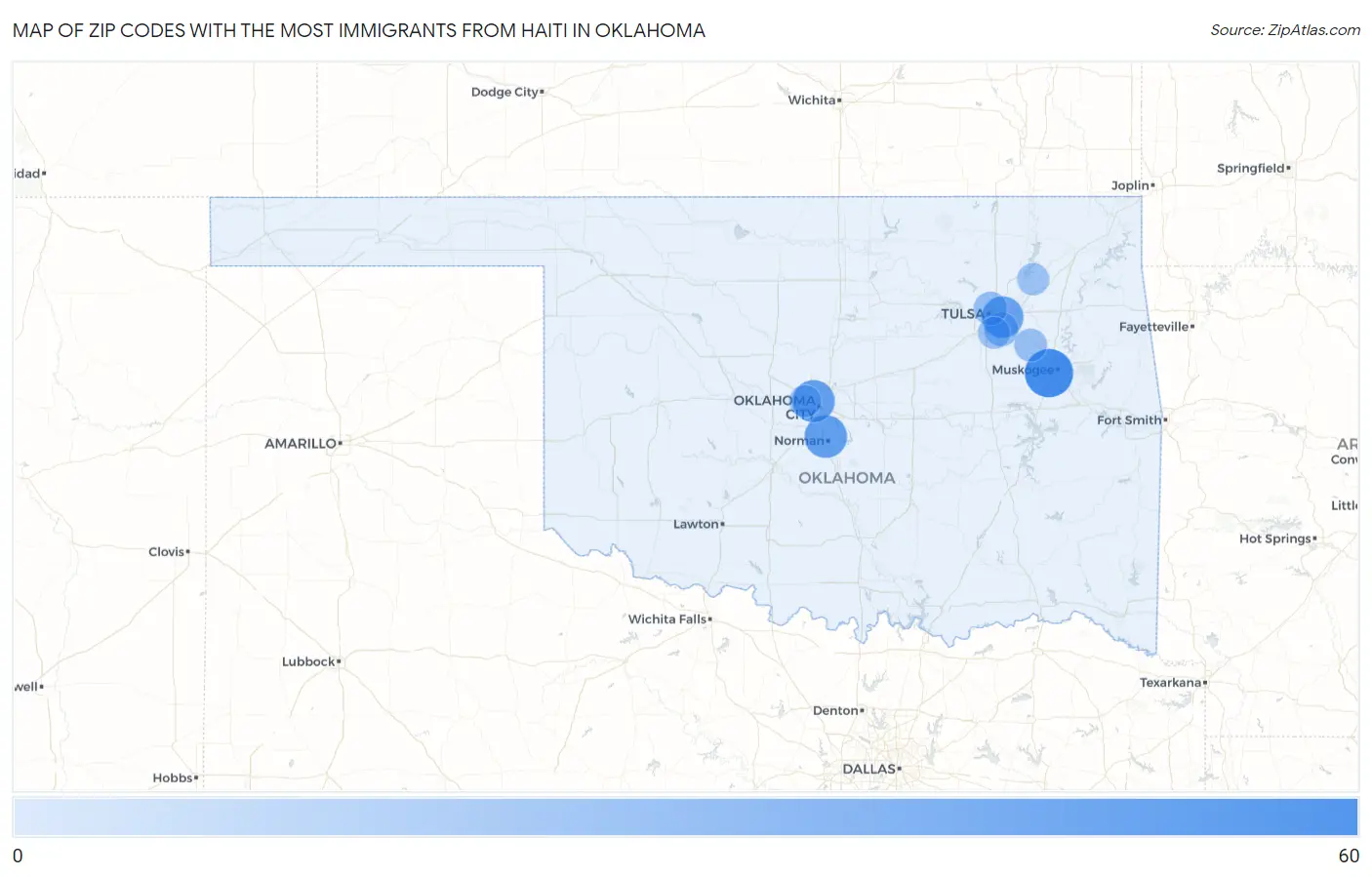 Zip Codes with the Most Immigrants from Haiti in Oklahoma Map