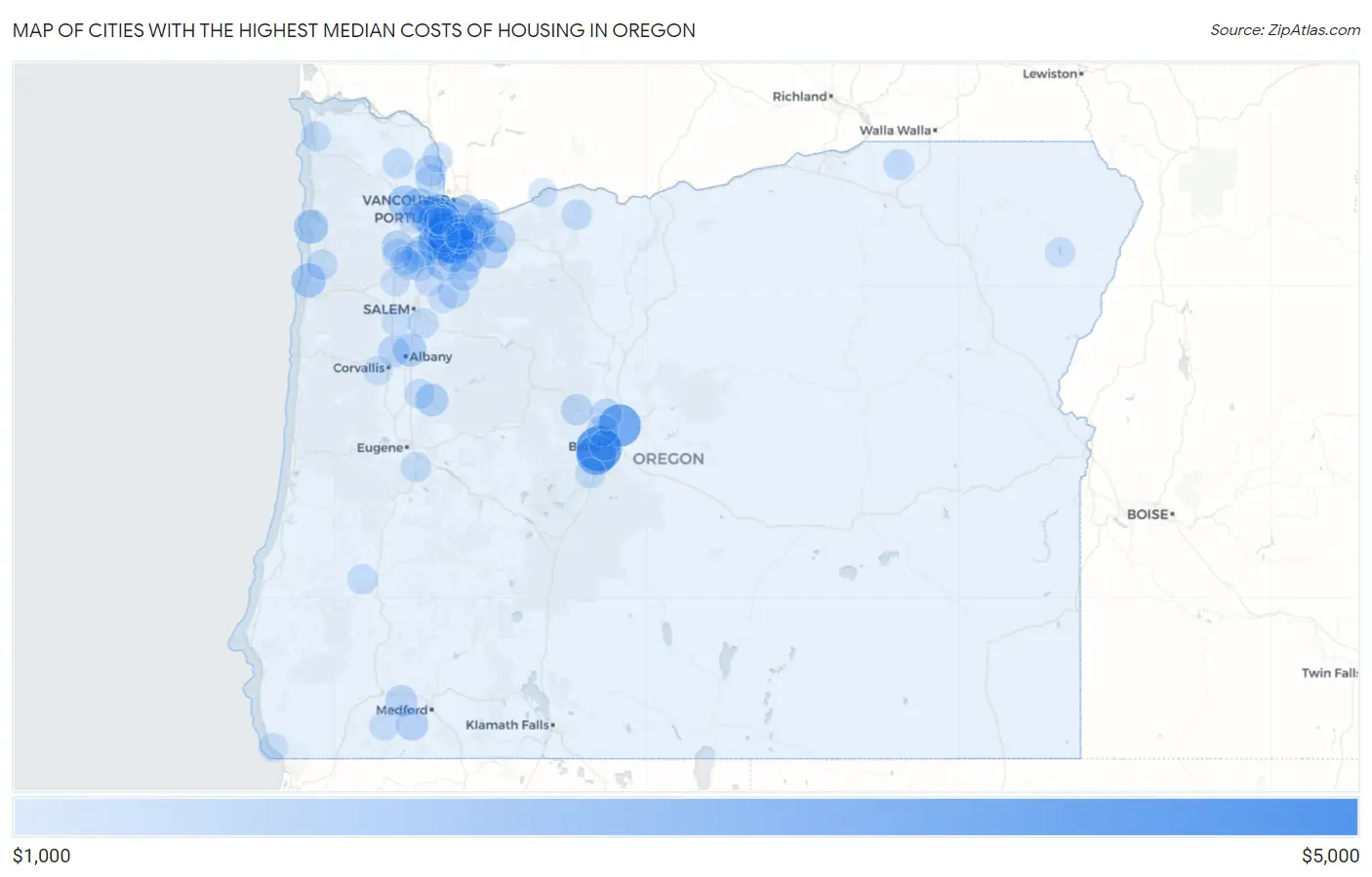 Cities with the Highest Median Costs of Housing in Oregon Map