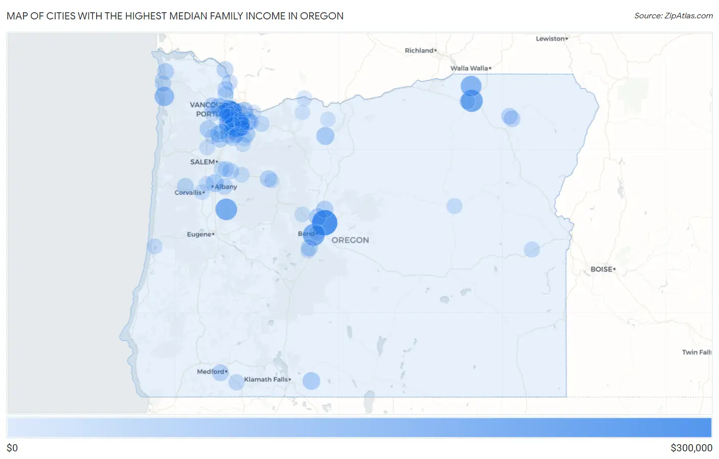 Cities with the Highest Median Family Income in Oregon Map