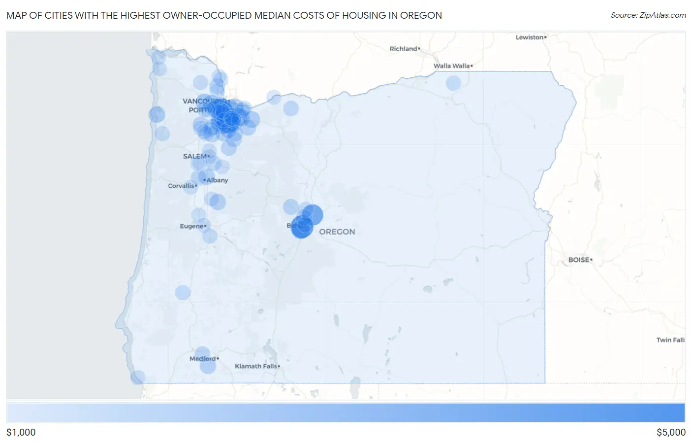 Cities with the Highest Owner-Occupied Median Costs of Housing in Oregon Map