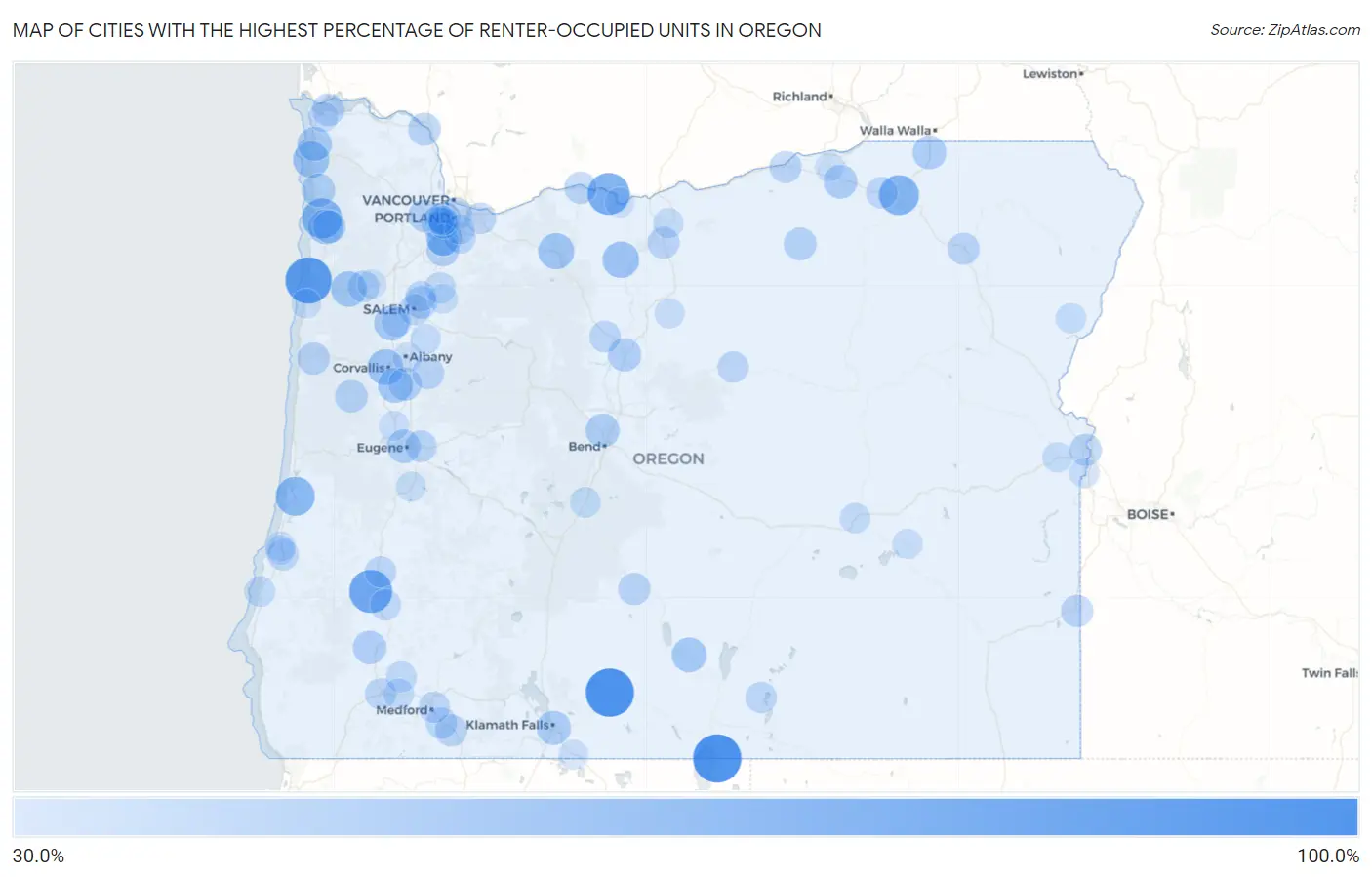 Cities with the Highest Percentage of Renter-Occupied Units in Oregon Map