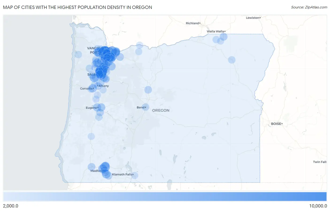 Cities with the Highest Population Density in Oregon Map