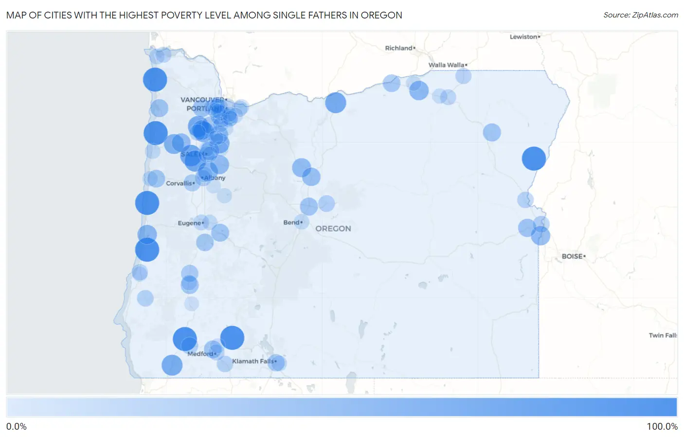 Cities with the Highest Poverty Level Among Single Fathers in Oregon Map