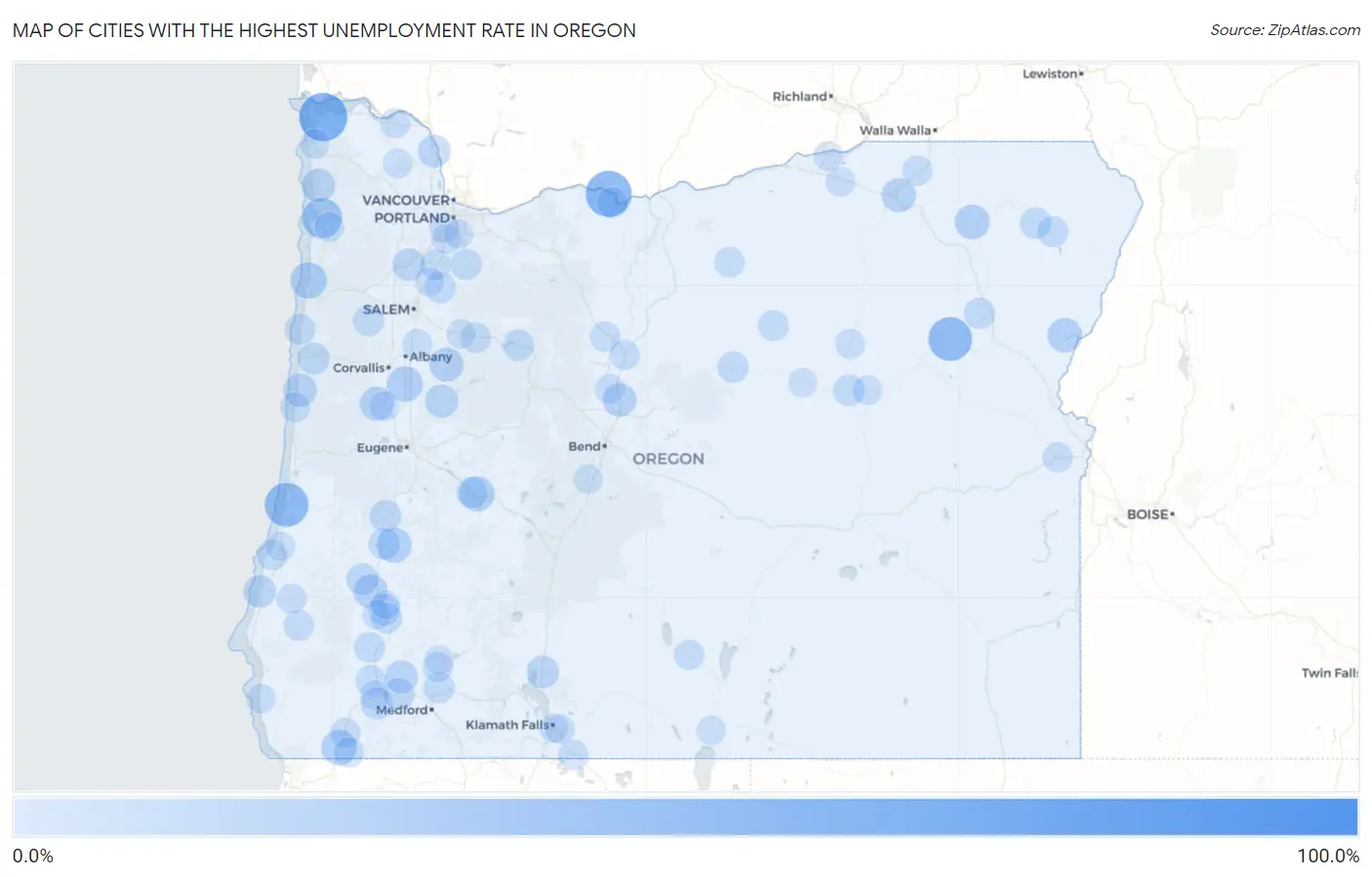 Cities with the Highest Unemployment Rate in Oregon Map