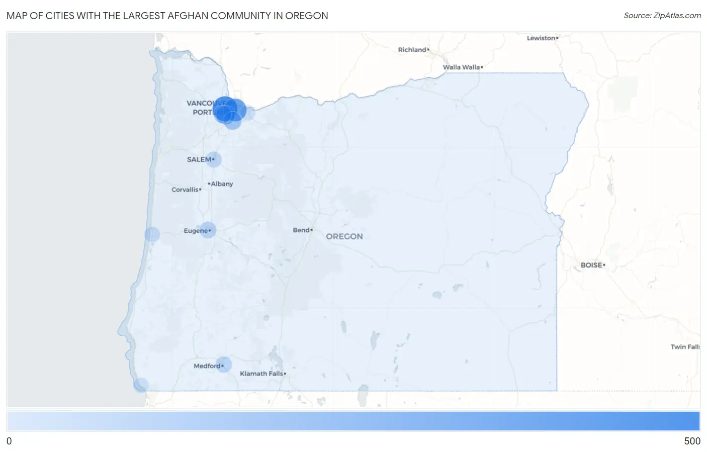 Cities with the Largest Afghan Community in Oregon Map