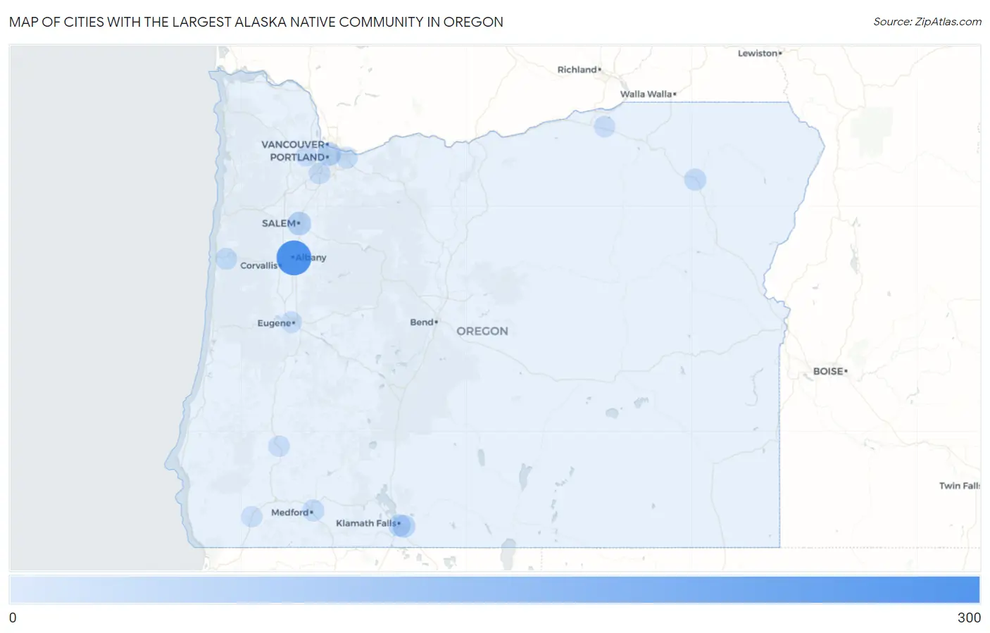 Cities with the Largest Alaska Native Community in Oregon Map