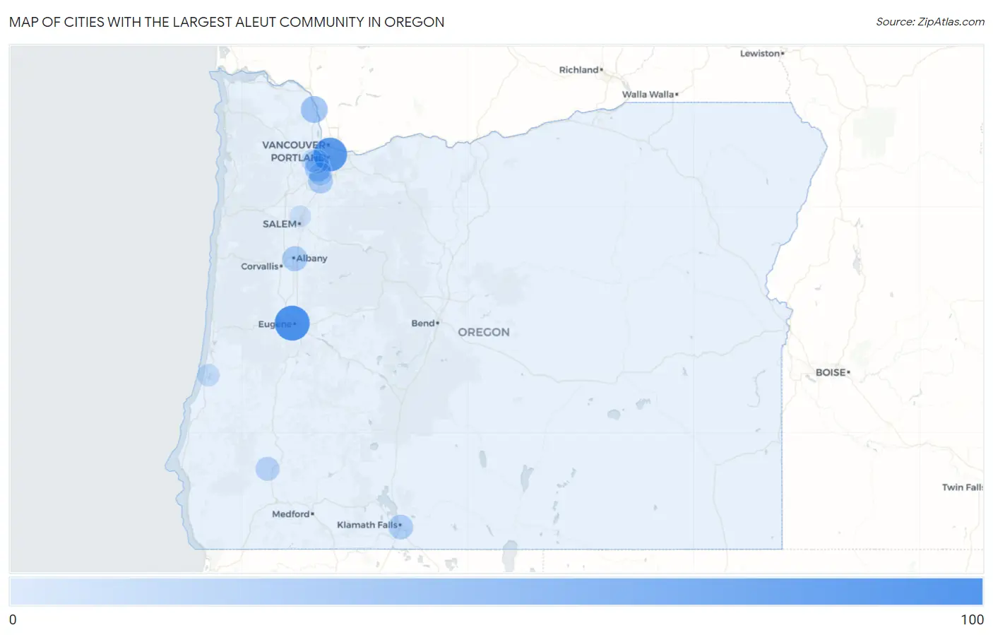 Cities with the Largest Aleut Community in Oregon Map