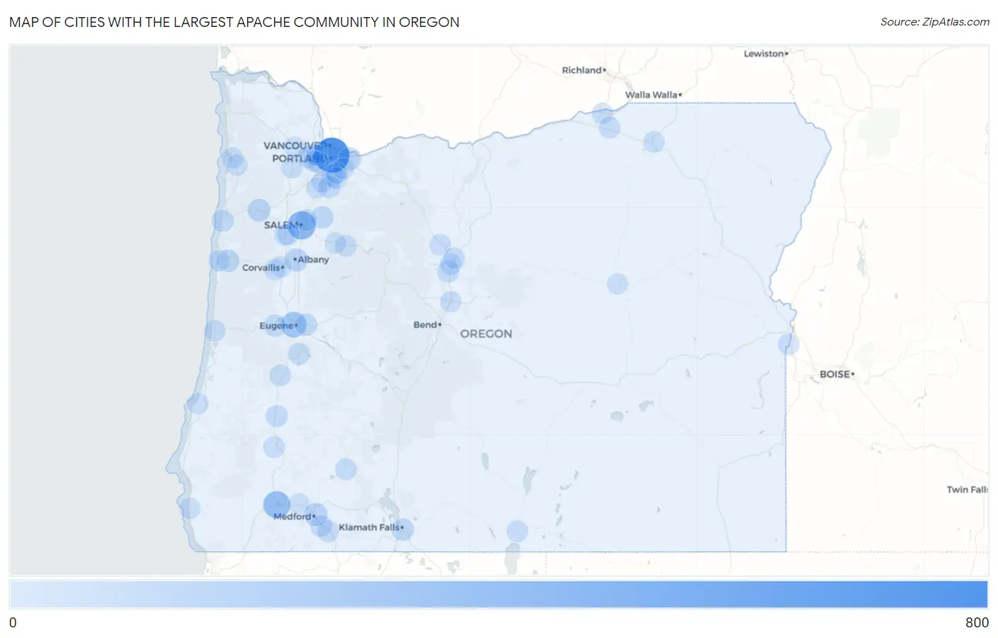 Cities with the Largest Apache Community in Oregon Map