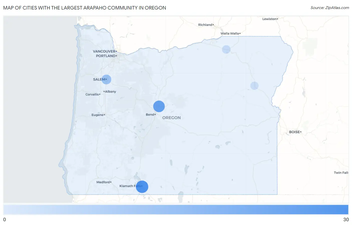 Cities with the Largest Arapaho Community in Oregon Map