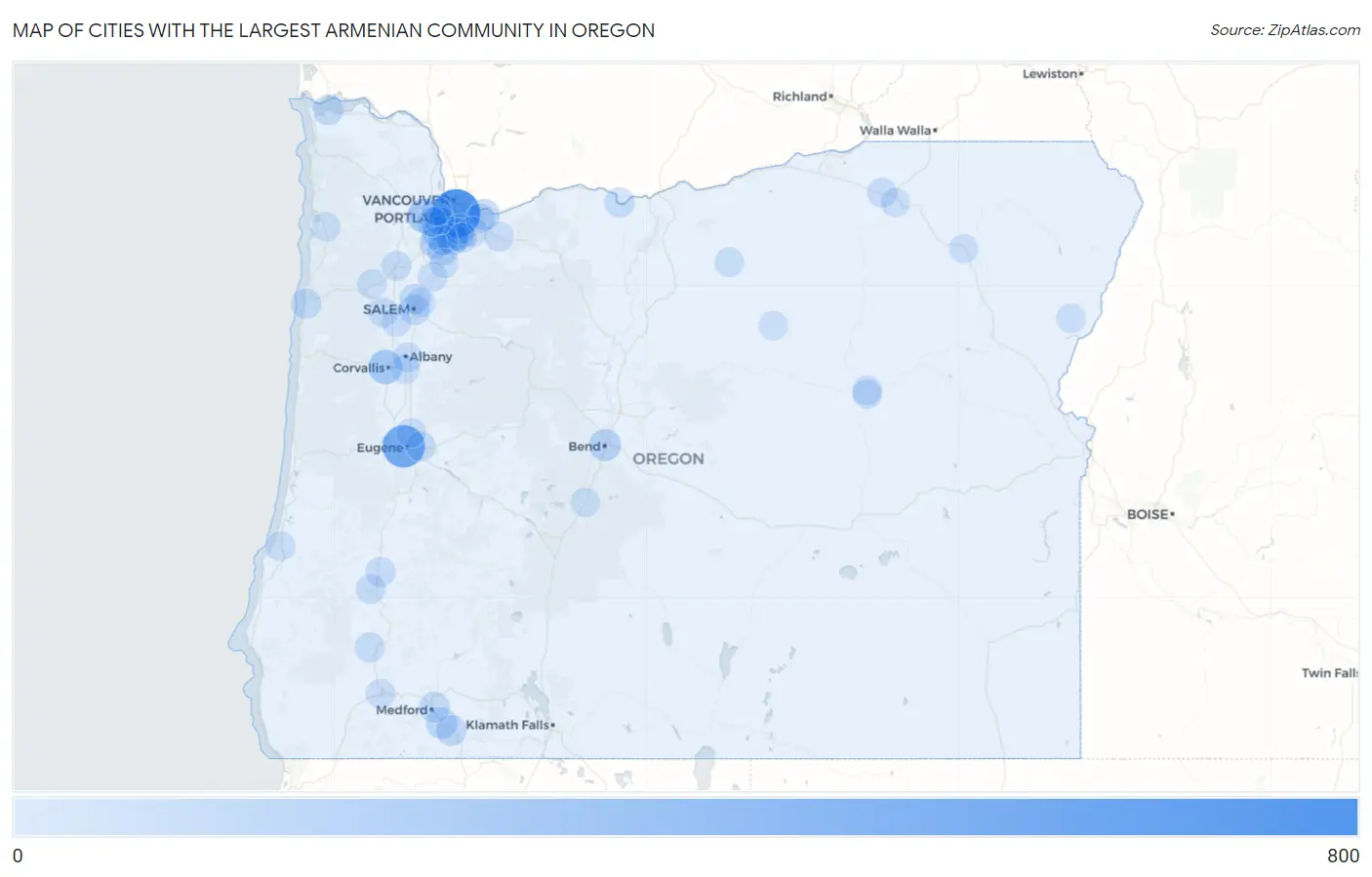 Cities with the Largest Armenian Community in Oregon Map