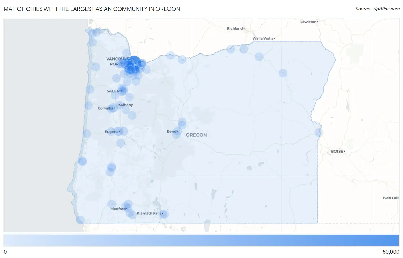 Cities with the Largest Asian Community in Oregon Map