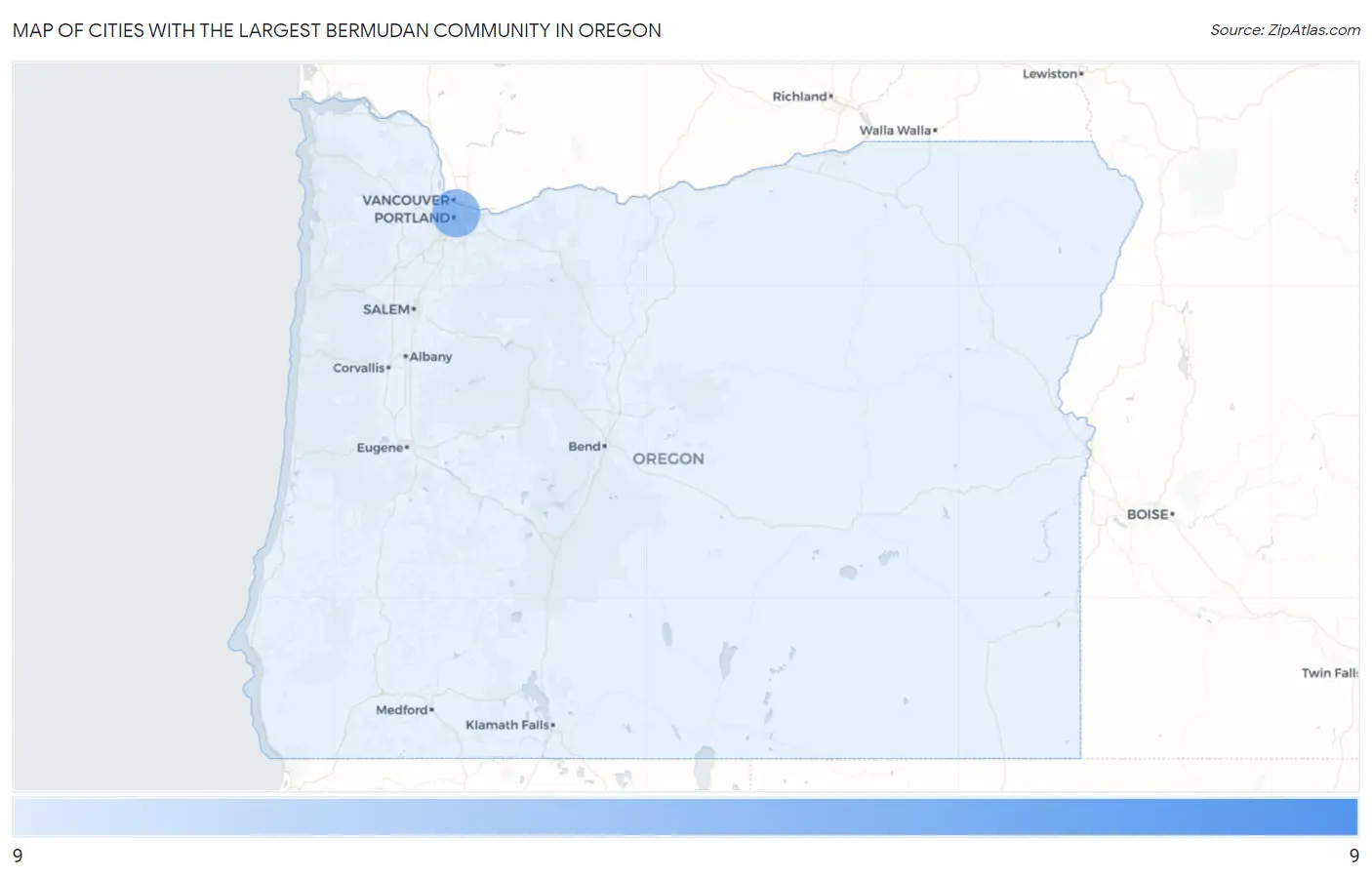 Cities with the Largest Bermudan Community in Oregon Map