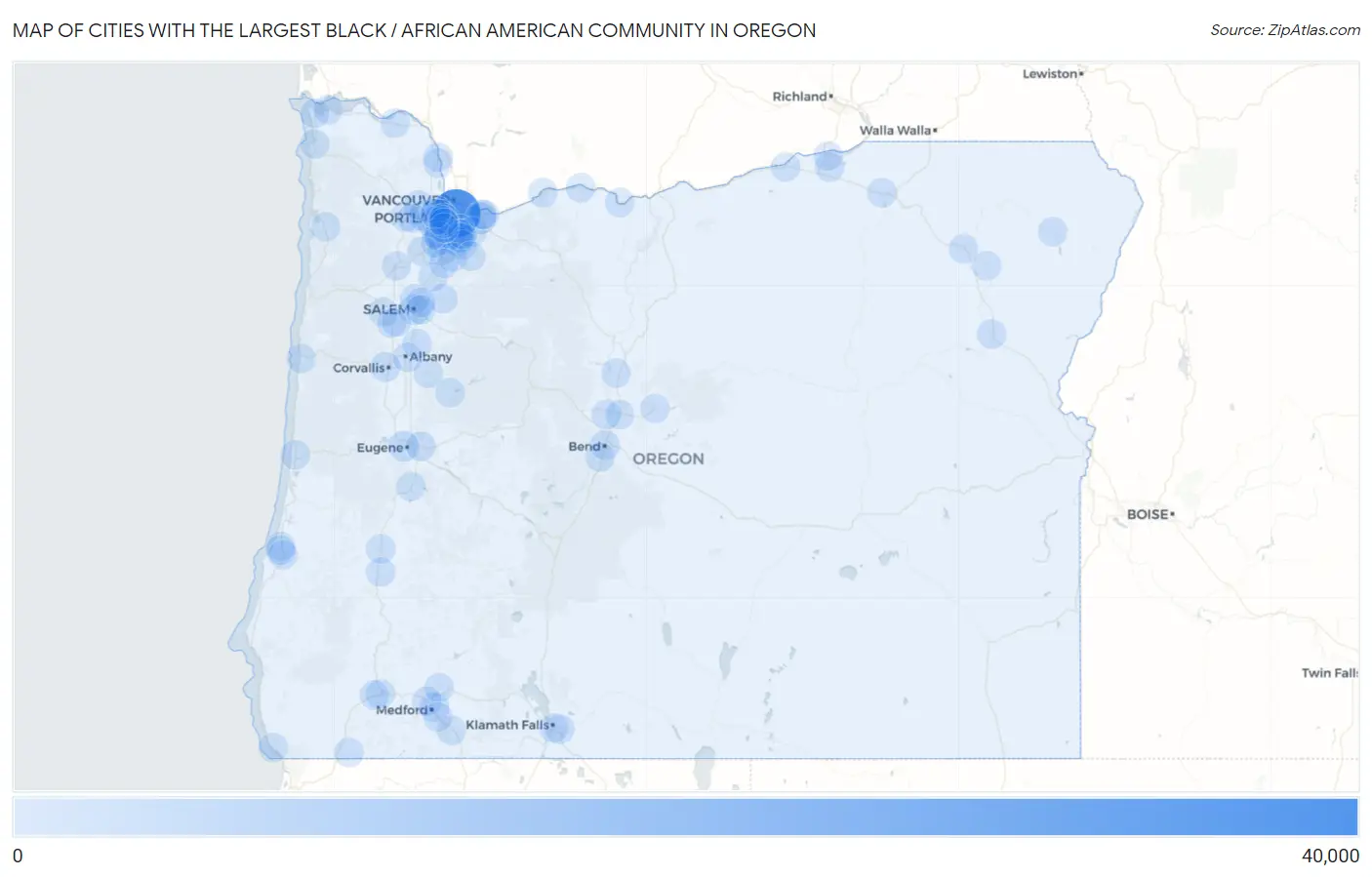 Cities with the Largest Black / African American Community in Oregon Map