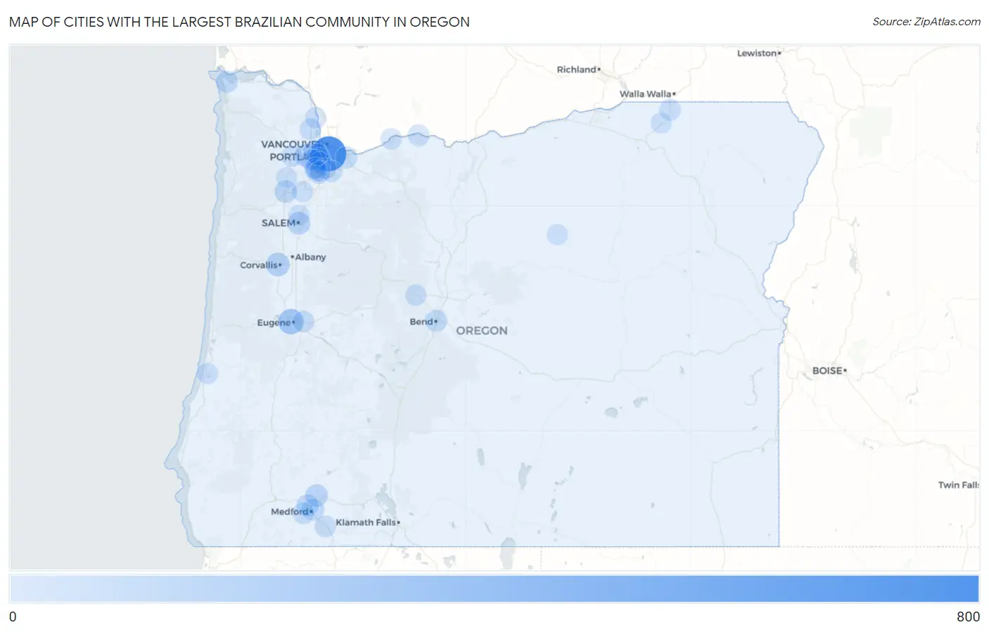 Cities with the Largest Brazilian Community in Oregon Map