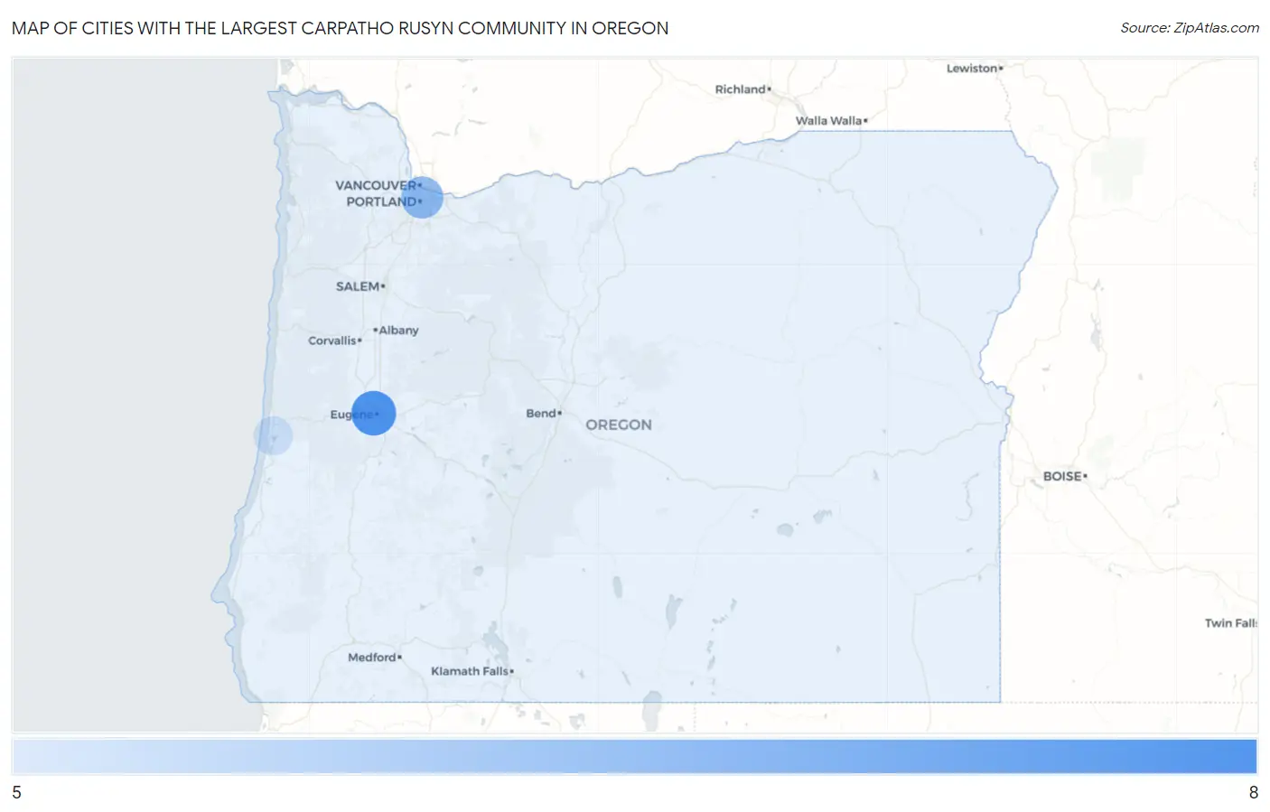 Cities with the Largest Carpatho Rusyn Community in Oregon Map