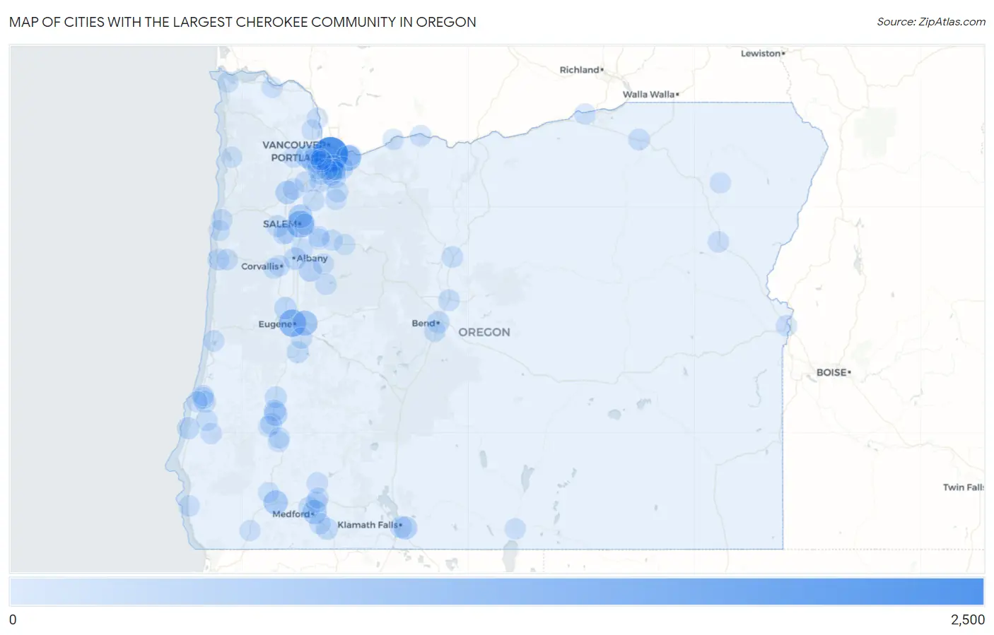 Cities with the Largest Cherokee Community in Oregon Map