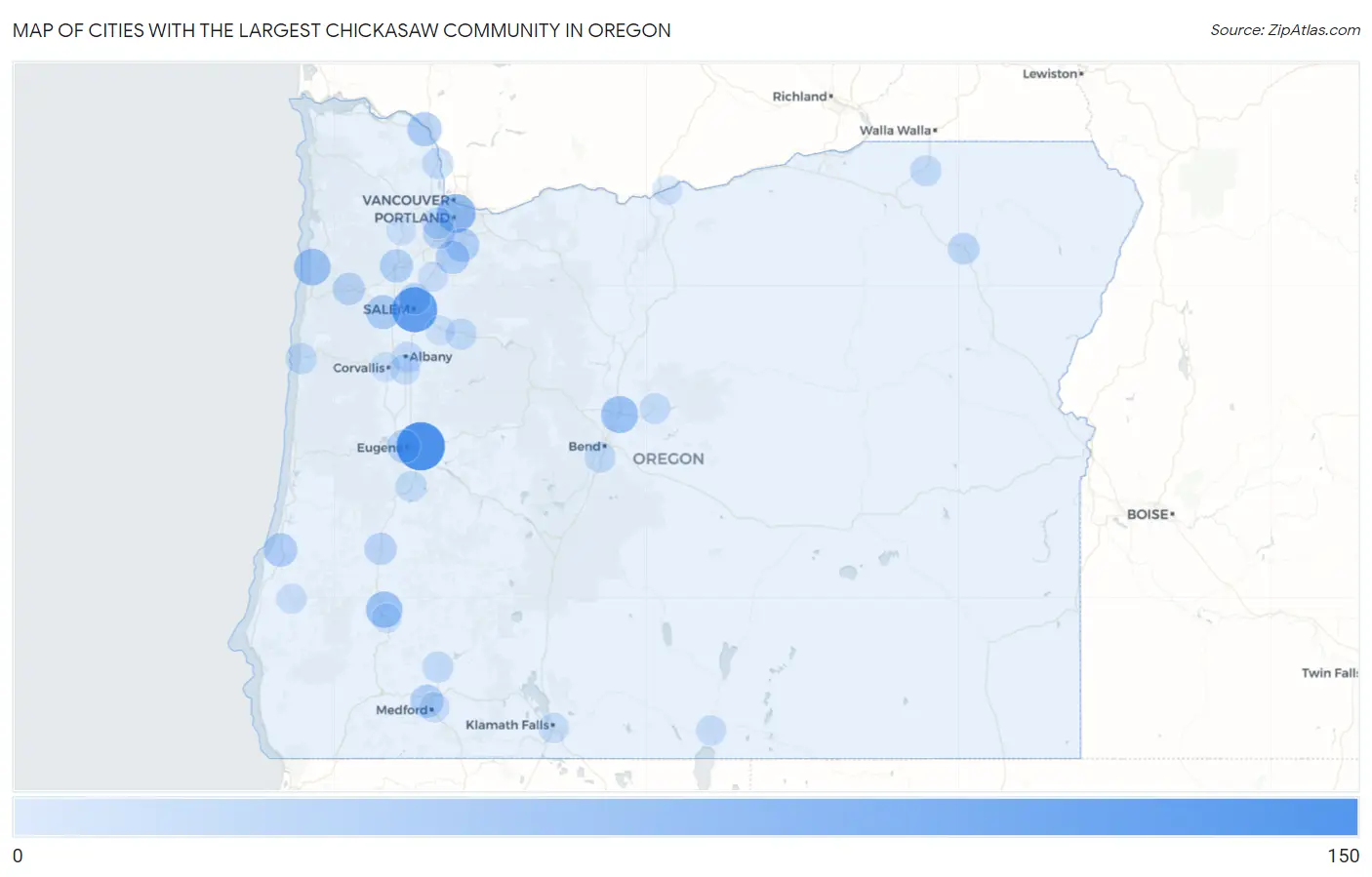 Cities with the Largest Chickasaw Community in Oregon Map