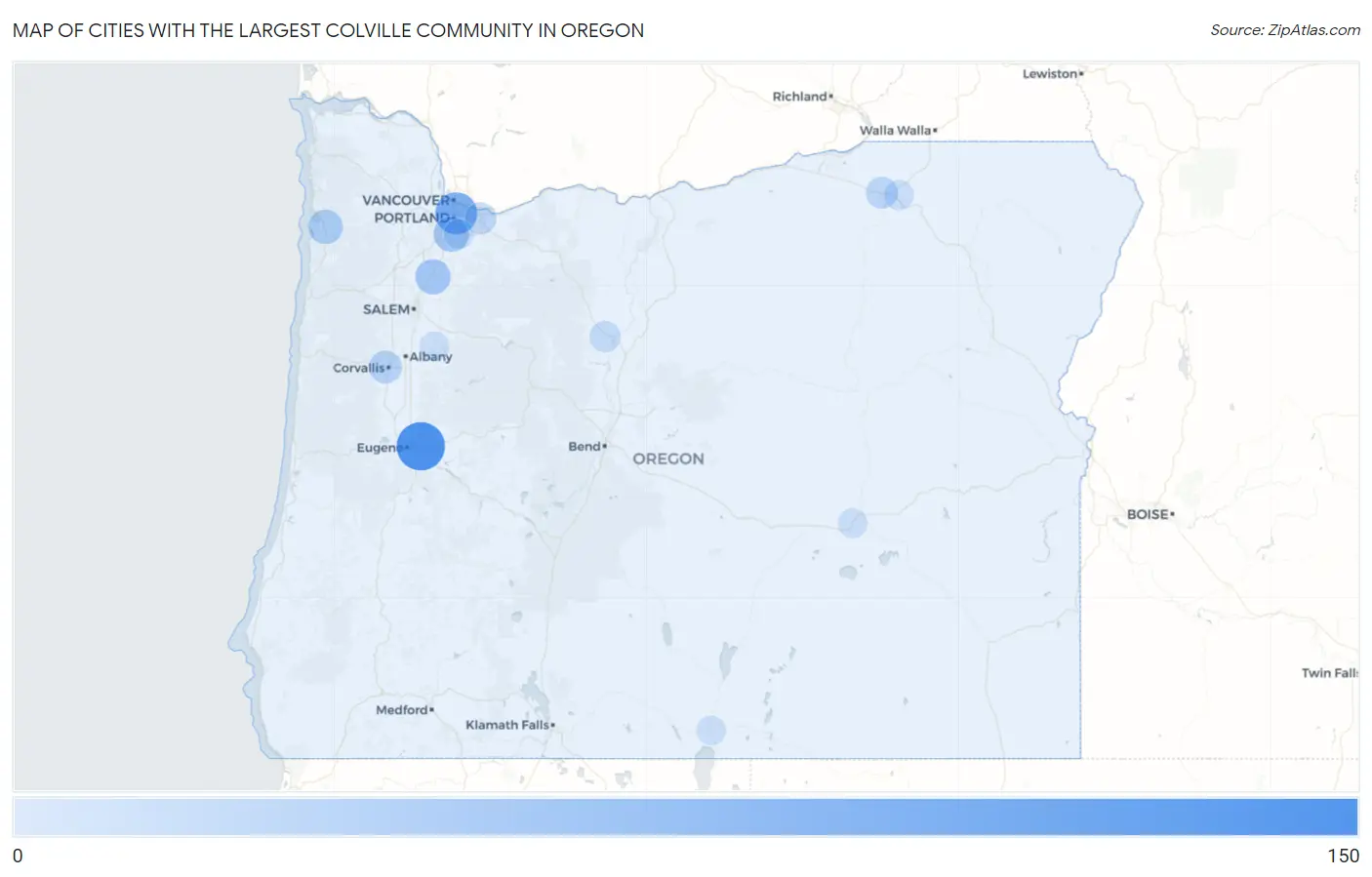 Cities with the Largest Colville Community in Oregon Map