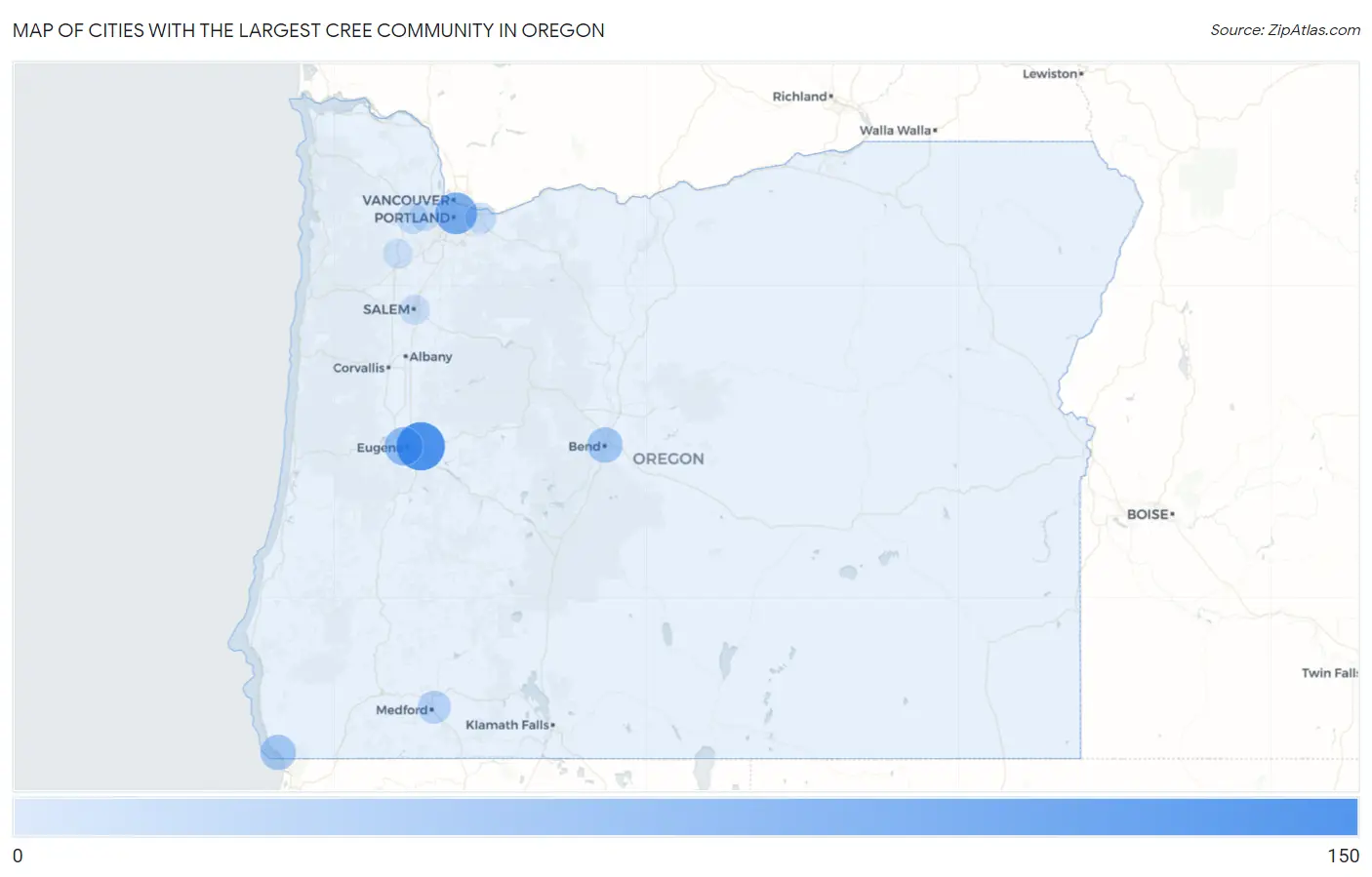 Cities with the Largest Cree Community in Oregon Map