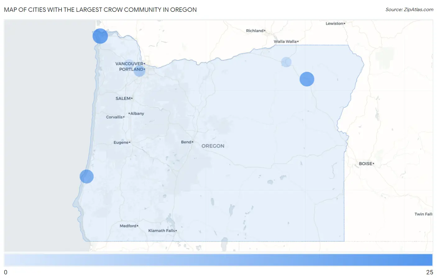 Cities with the Largest Crow Community in Oregon Map