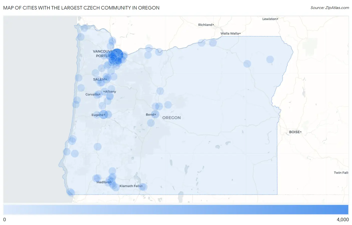 Cities with the Largest Czech Community in Oregon Map