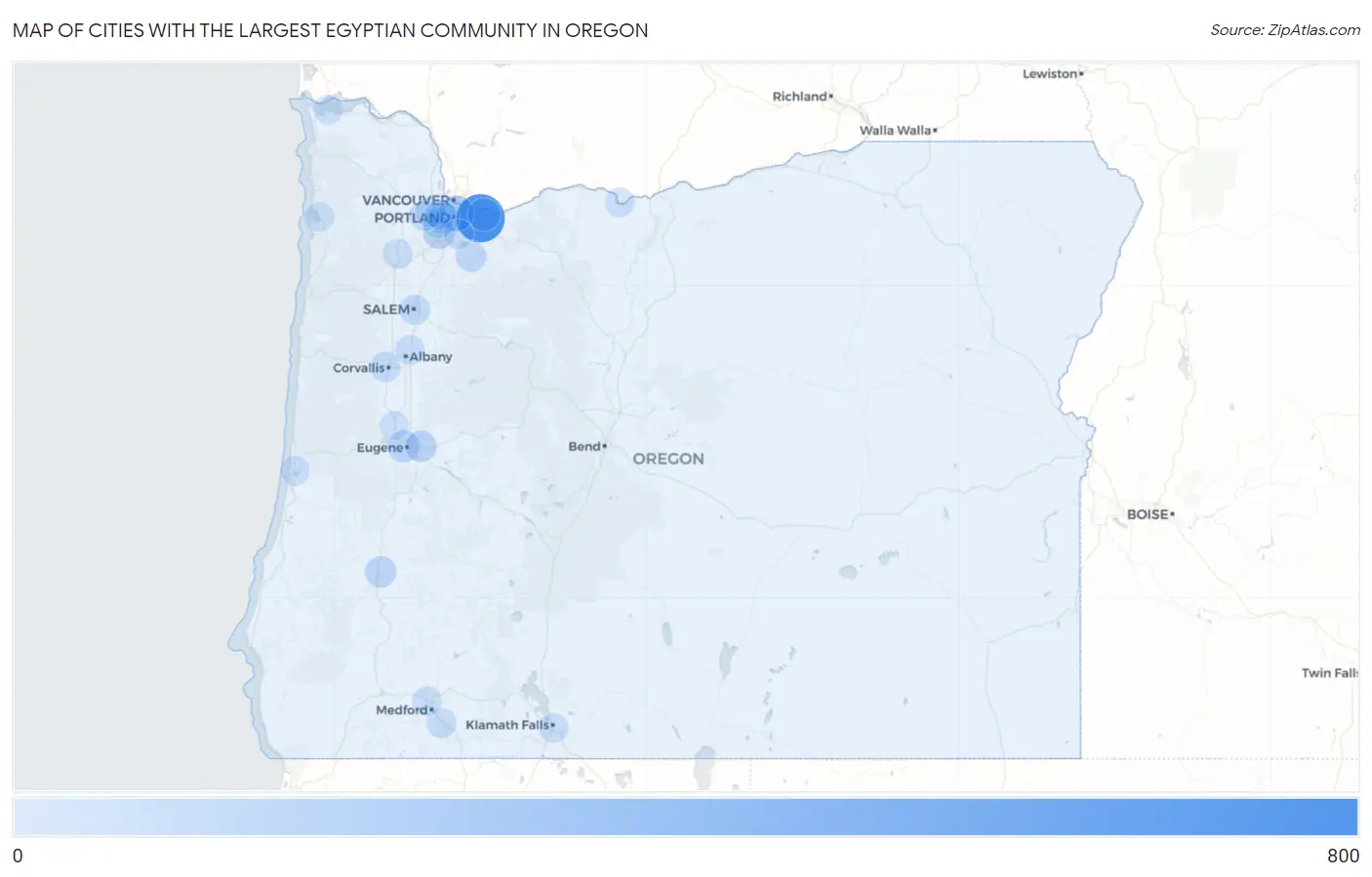 Cities with the Largest Egyptian Community in Oregon Map