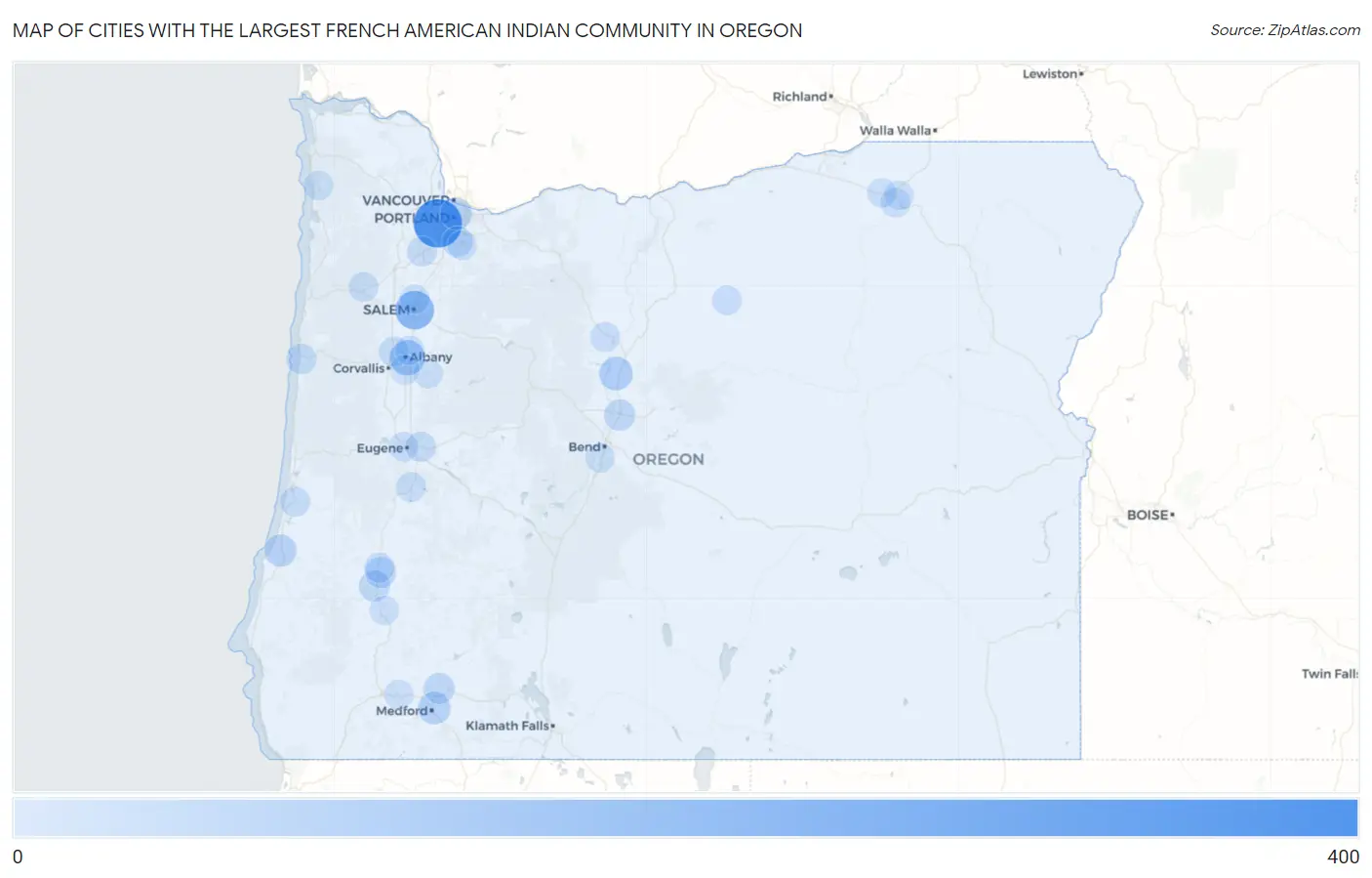 Cities with the Largest French American Indian Community in Oregon Map