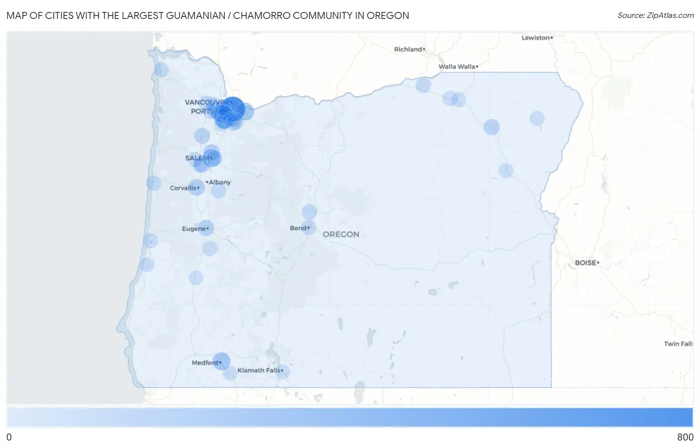 Cities with the Largest Guamanian / Chamorro Community in Oregon Map