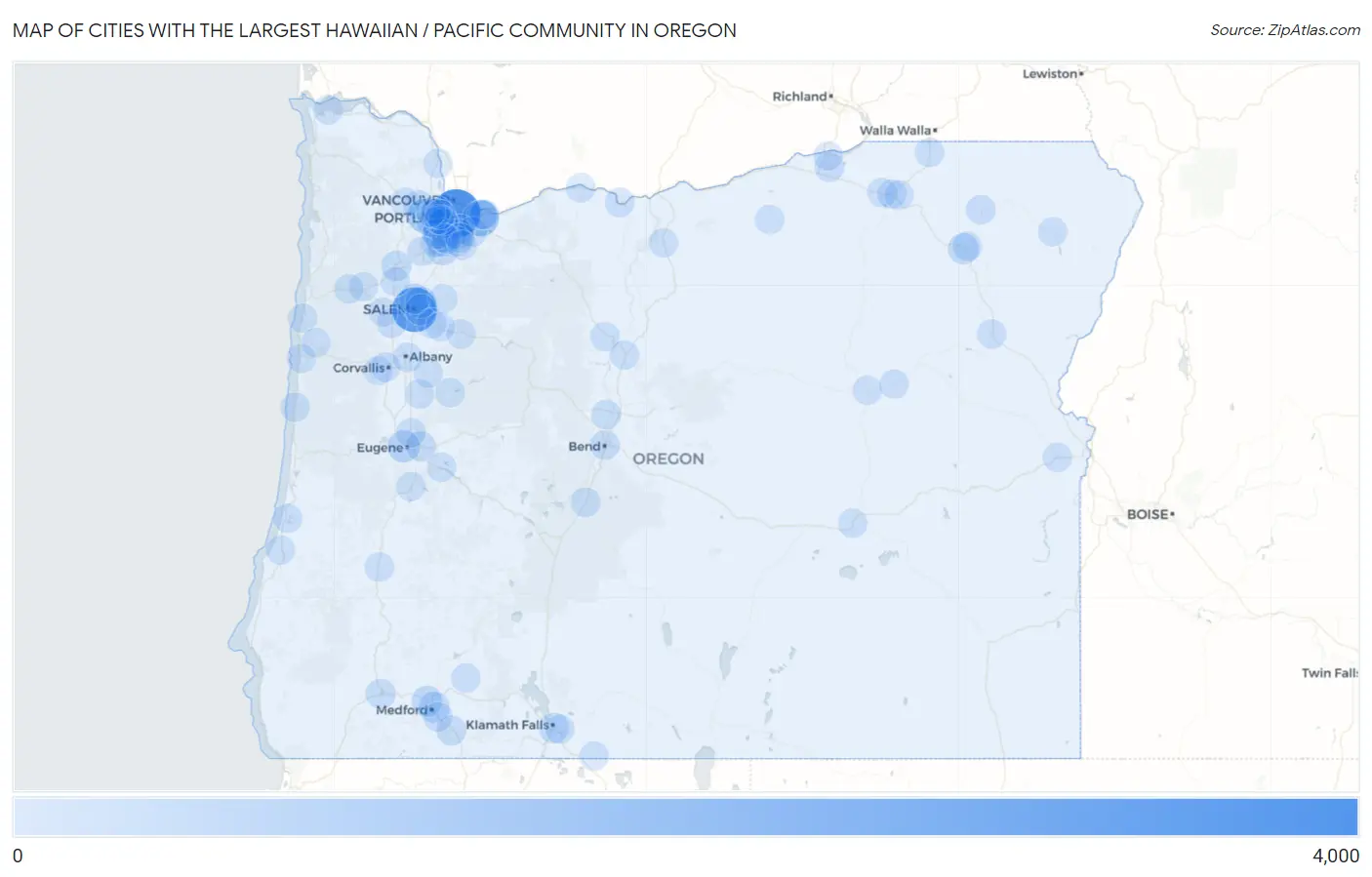 Cities with the Largest Hawaiian / Pacific Community in Oregon Map