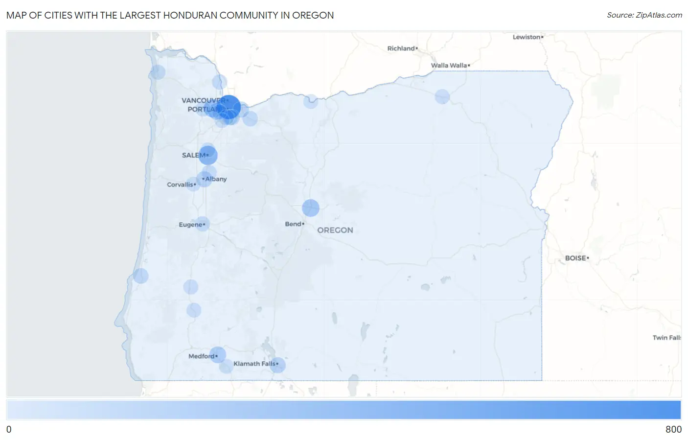 Cities with the Largest Honduran Community in Oregon Map