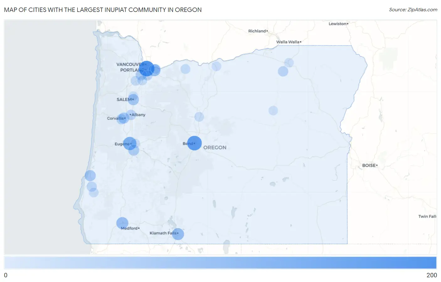 Cities with the Largest Inupiat Community in Oregon Map