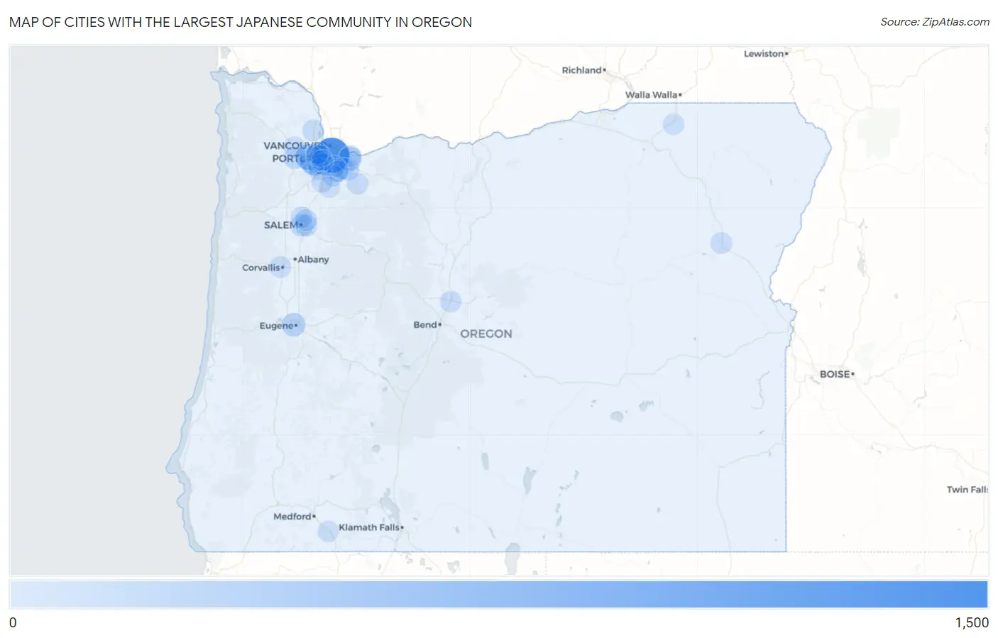 Cities with the Largest Japanese Community in Oregon Map