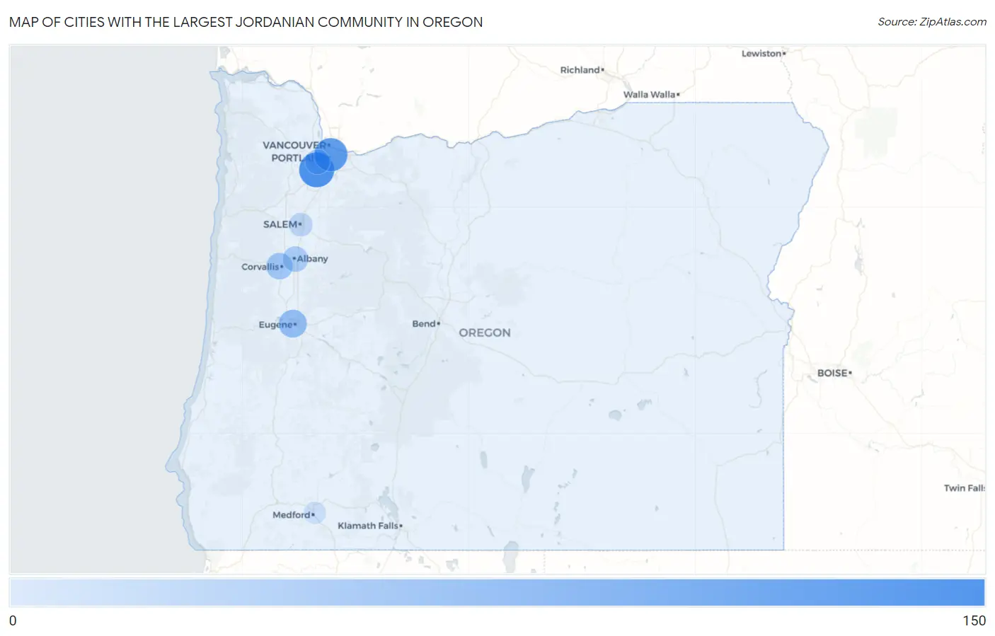 Cities with the Largest Jordanian Community in Oregon Map